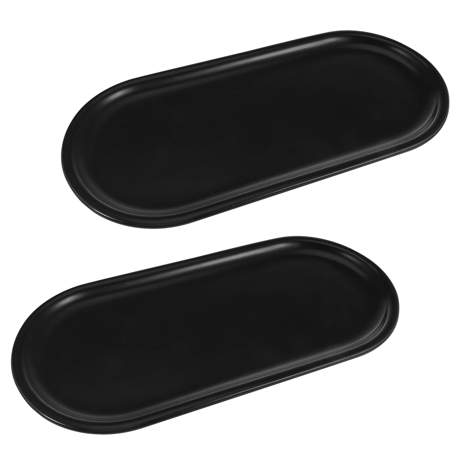 2 Pack Black Oval Ceramic Bathroom Vanity Tray - Countertop Organizer for Sink, Bathtub & Vanity - Perfect for Cosmetics, Jewelry, Soap, Candles, Towels & Plants - Elegant Storage Solution for Bathroom & Bedroom Decor