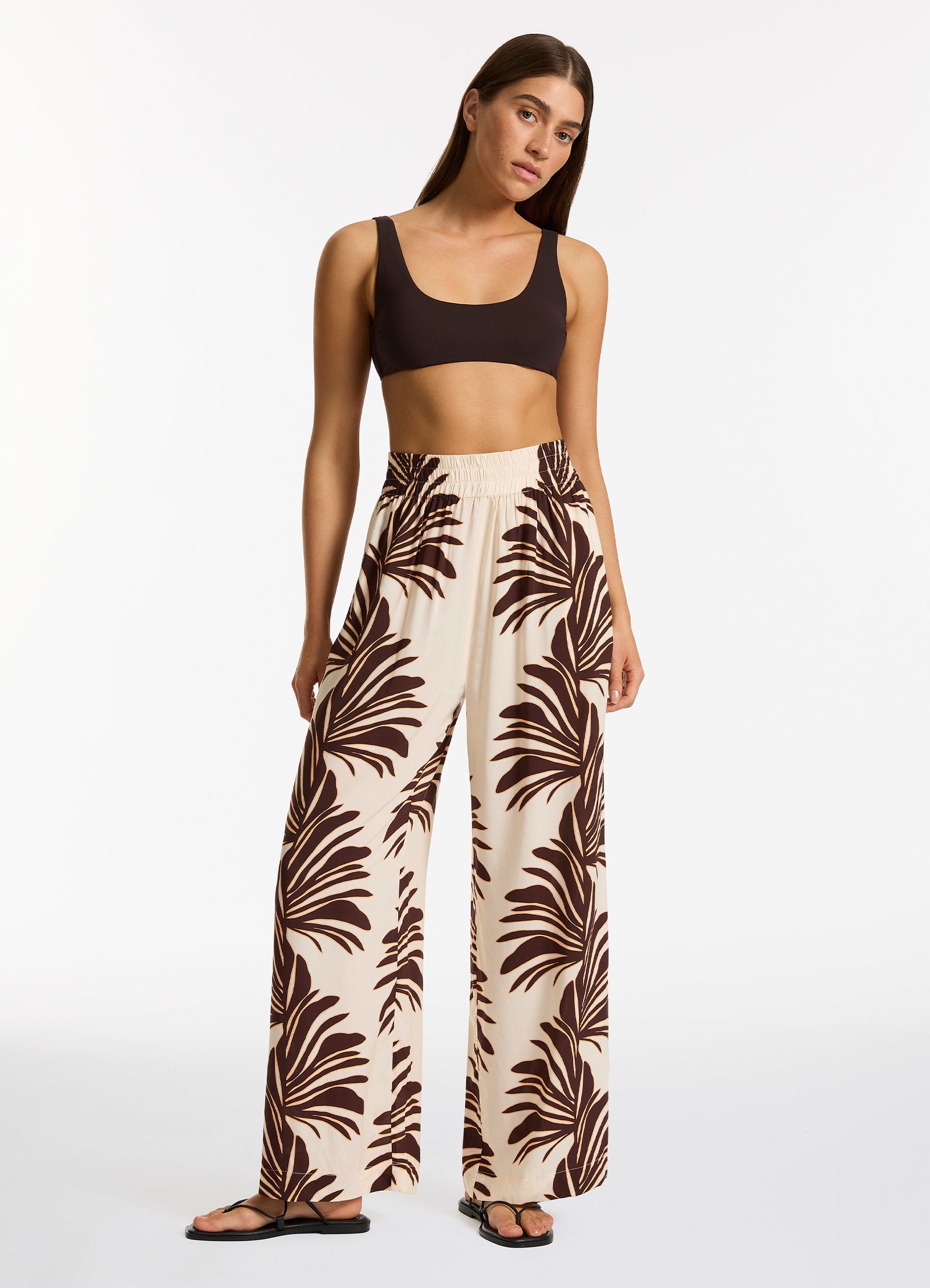 Dahlia Palm Wide Leg Pants for Women - Soft Cream High Waisted Linen Pants - Perfect for Summer, Beach, and Casual Outings