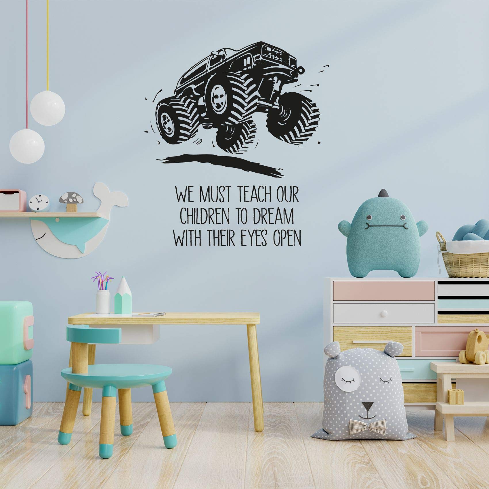 Monster Truck Wall Decals for Kids - 10x8 Inch Vinyl Stickers, Fun Room Decor for Boys & Girls Bedroom, Nursery, Kindergarten - Easy Peel & Stick Home Art