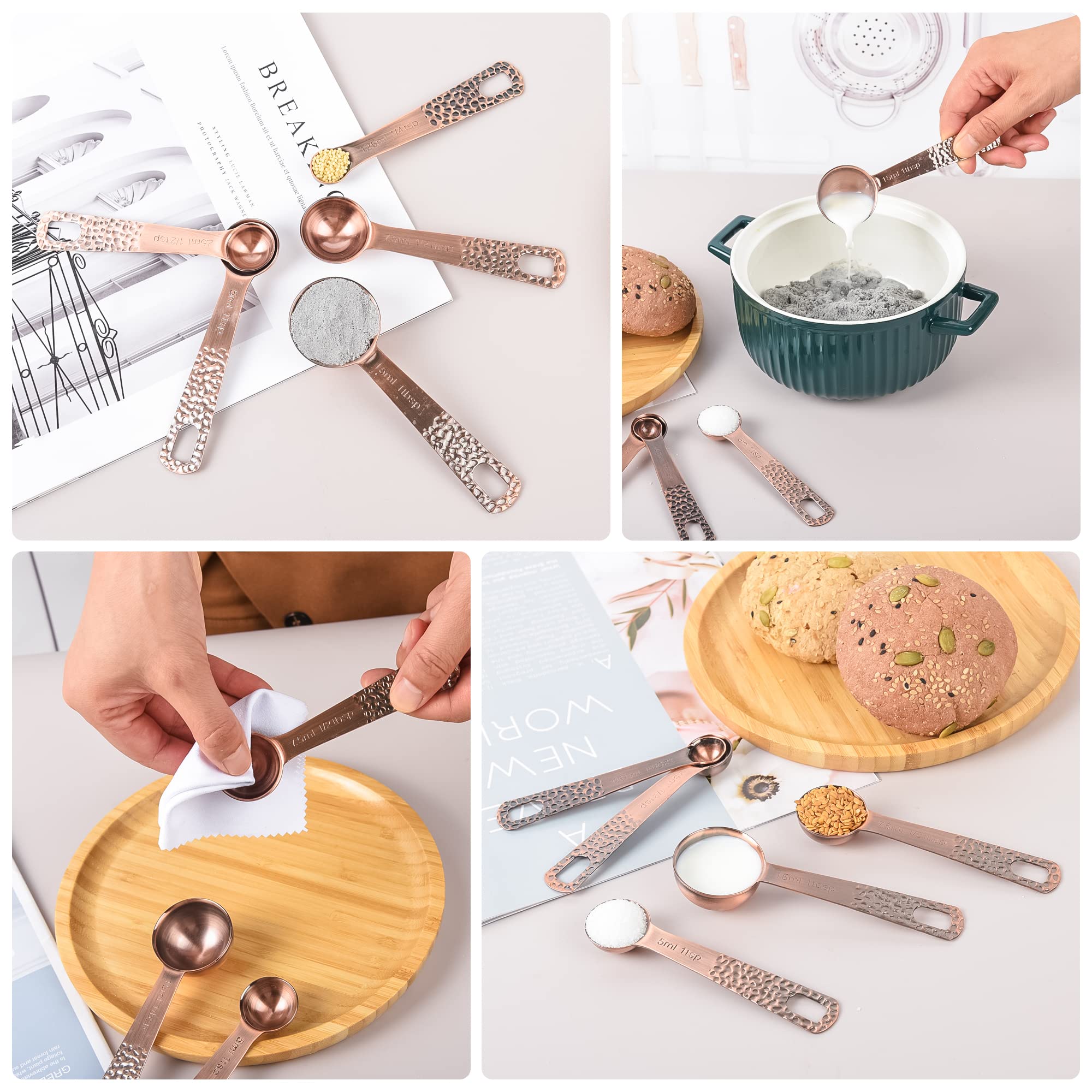 Premium 10-Piece Copper Measuring Cups and Spoons Set - Stainless Steel Nesting 4 Measuring Cups & 5 Spoons with Leveler - Essential Baking Tools for Cooking, Baking, Cake Decorating & Kitchen Measurements