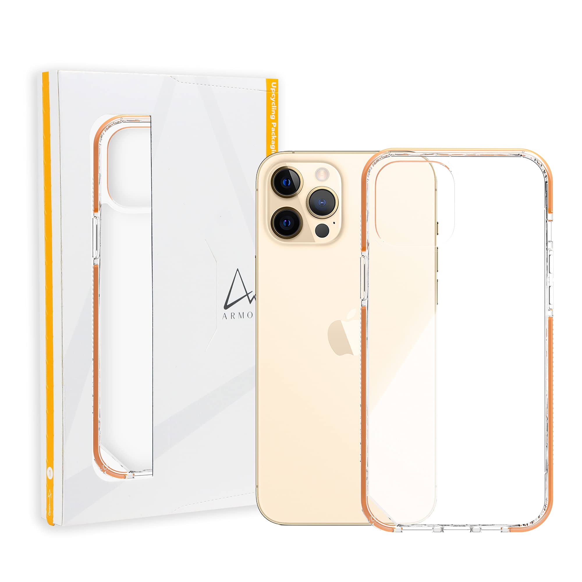 ARMOR Signature Crystal Clear iPhone 12 Pro/12 Case with Orange Tape - Slim Protective Cover for Everyday Use, Work & Travel