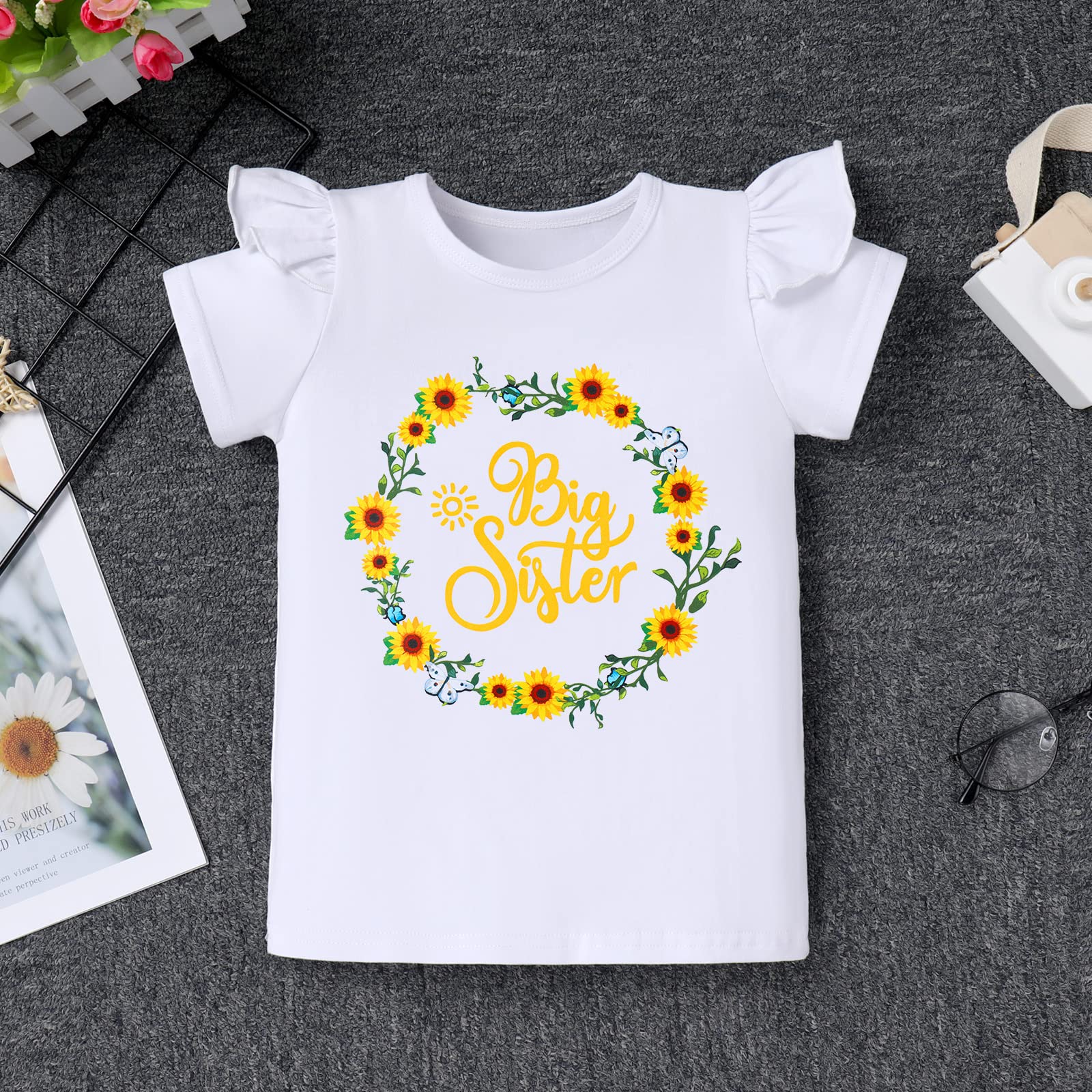 Big Sister Little Sister Matching Outfits for Toddler & Baby Girls - 3PCS Short Sleeve Top, Romper Skirt & Headband Set - Cute Sibling Coordinating Clothes for Family Photos, Birthday Parties & Special Occasions