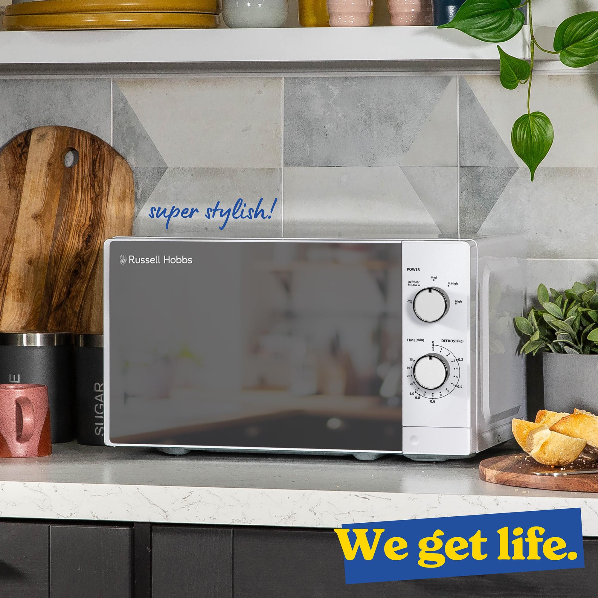 Russell Hobbs 20L 800W White Manual Microwave Oven - 5 Power Levels, Timer & Defrost Function, Easy Clean RHM2027 - Perfect for Small Kitchens, Dorms & Office Break Rooms
