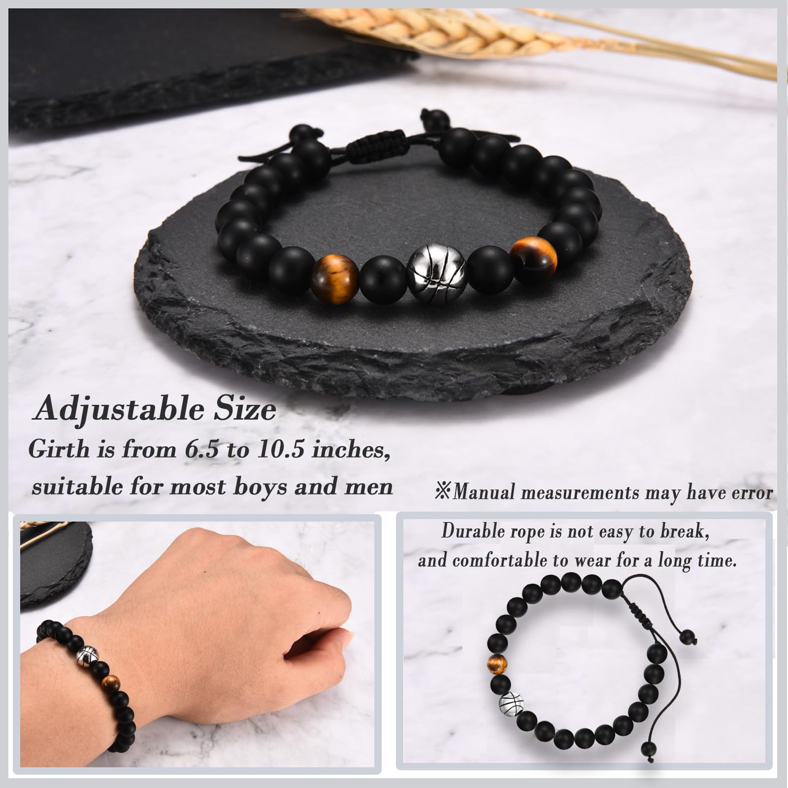KORAS Football Basketball Bracelet for Teenage Boys - Sports Jewelry Gift for Son, Nephew, Grandson - Perfect for Birthday, Graduation, Christmas - Great for Game Day & Sports Fans