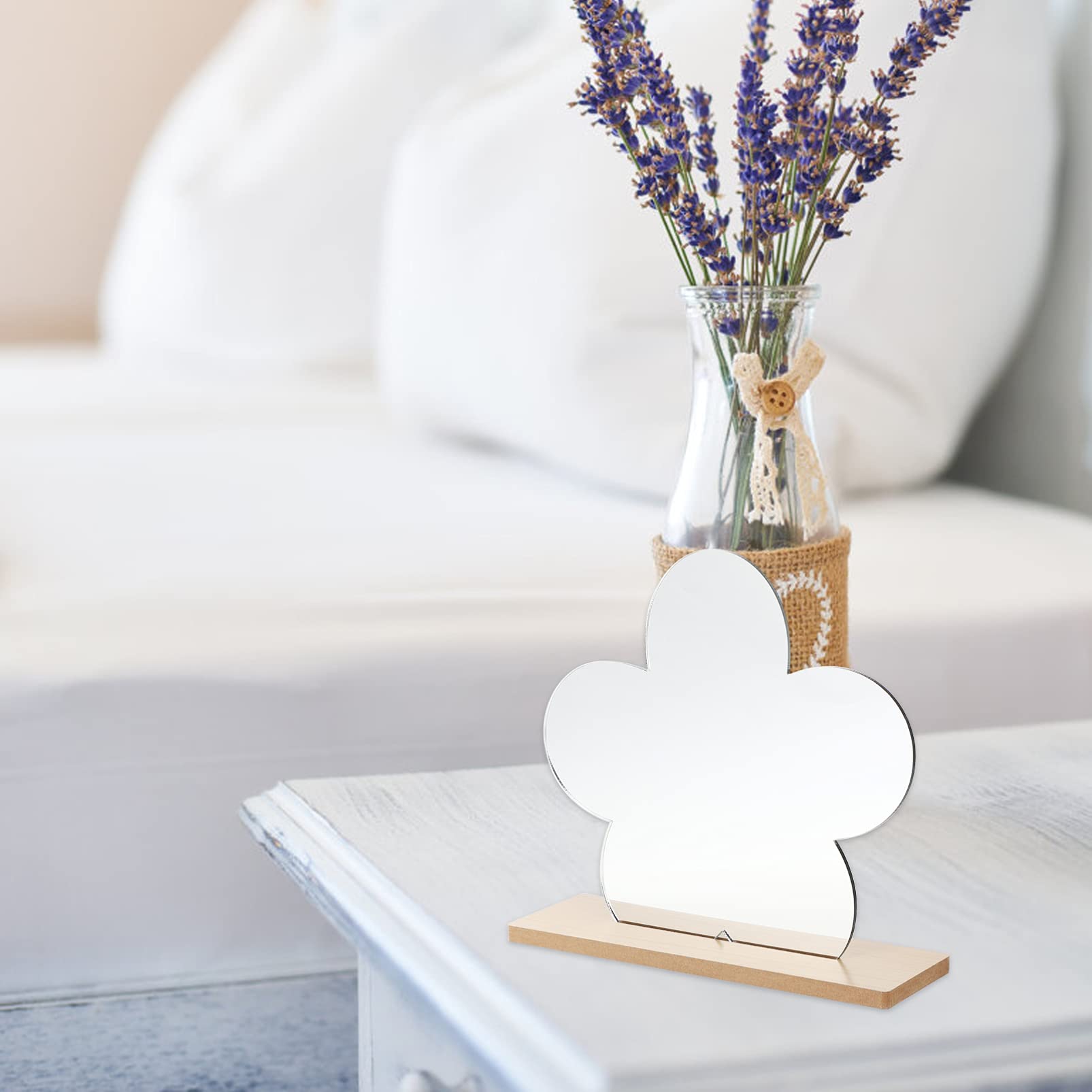 IMIKEYA Flower Shaped Vanity Mirror with Wooden Stand - Portable Tabletop Desktop Mirror for Makeup, Dressing Table, Bedroom & Bathroom - Compact Cosmetic Mirror for Women & Travel Use