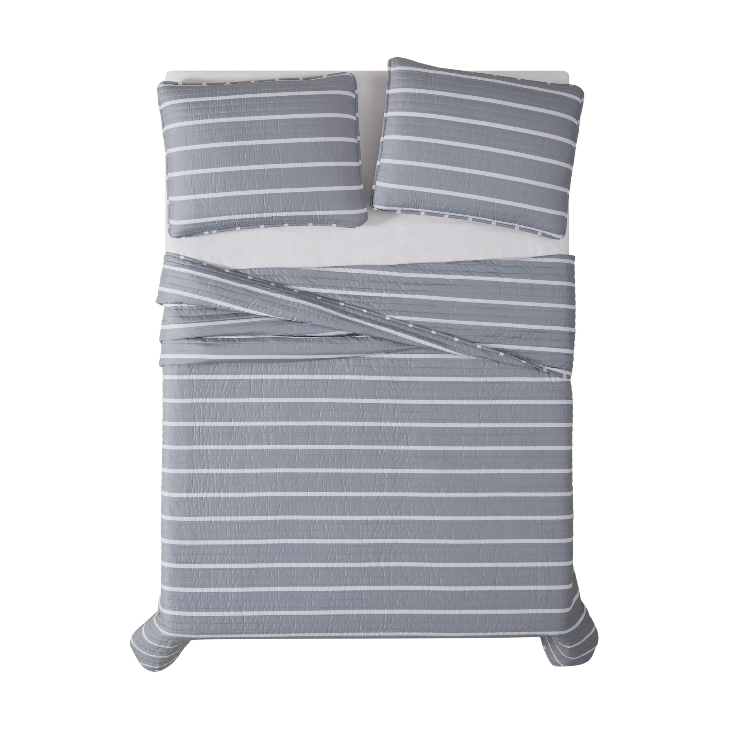 TRULY SOFT Maddow Stripe Grey Twin XL 2-Piece Quilt Set - Ultra Soft Bedding for Cozy Nights & Guest Room Comfort