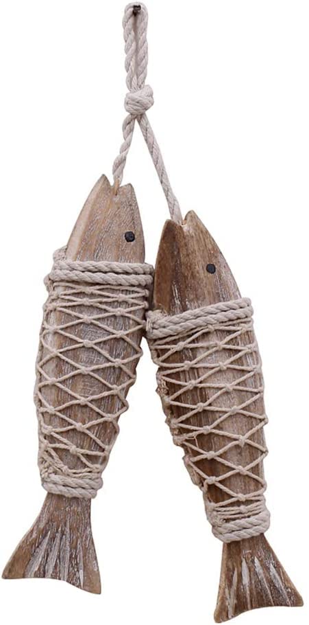 Linfevisi Small Wooden Fish Wall Hanging Decor - Vintage Rustic Nautical Fish Sculpture for Beach, Lake House, Bathroom, Bedroom & Office - Perfect Coastal Home Decor & Unique Gift Idea
