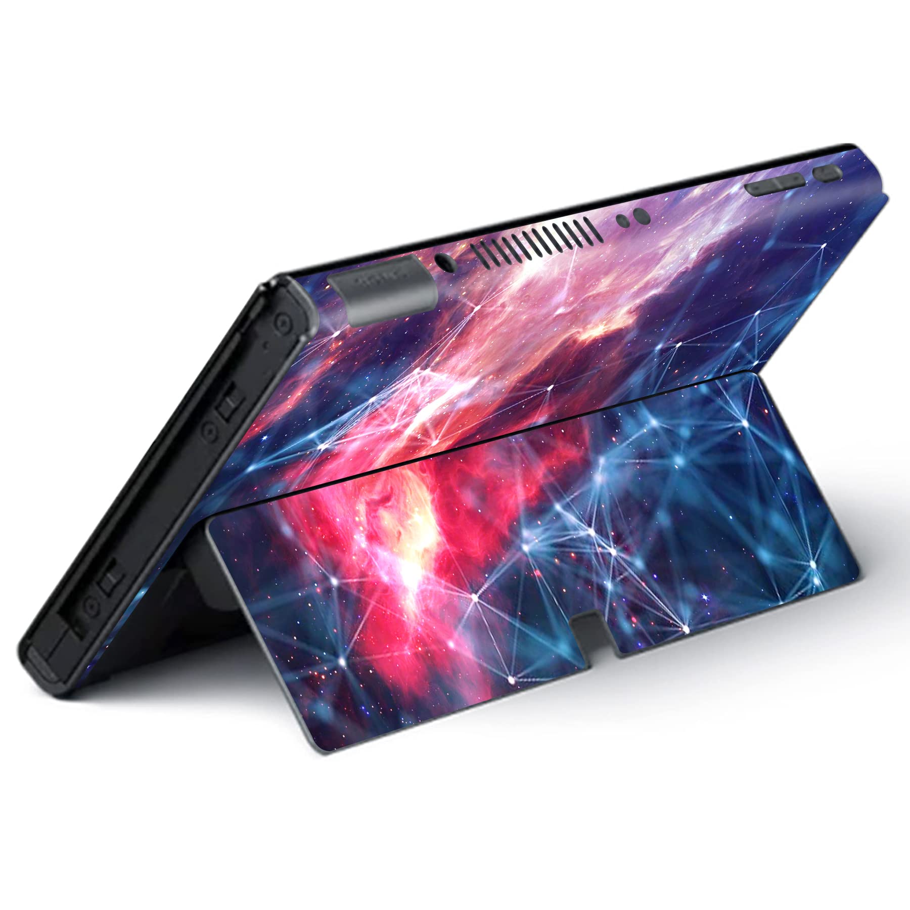 PlayVital Full Protective Sticker Set for Nintendo Switch OLED Model - Custom Vinyl Decal Skin for Console, Joy-Con, Dock & Grip - Galaxy Space Design | Perfect for Gaming Protection & Personalized Style