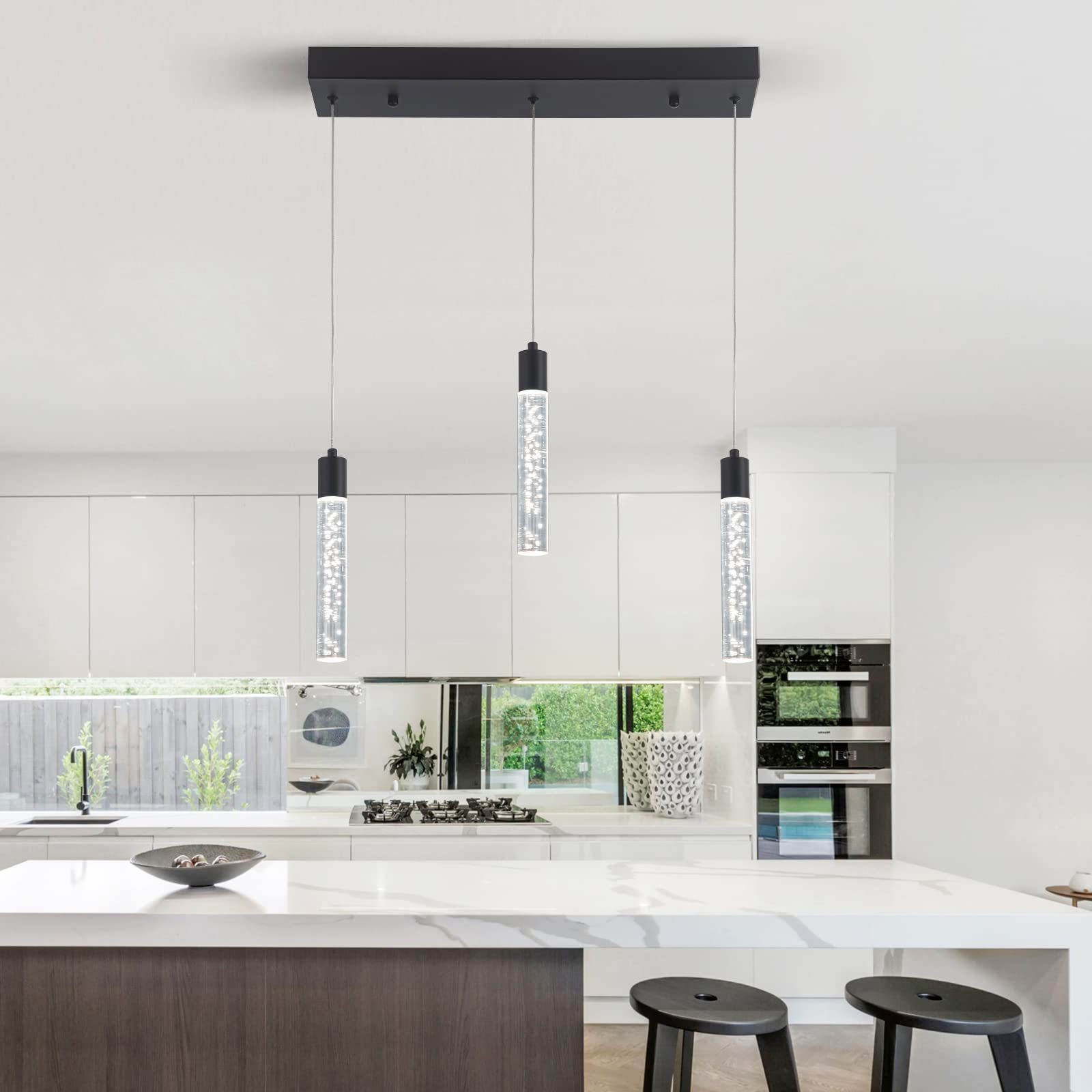 3 Pack Mini Black Modern LED Pendant Lights - Bubble Design Kitchen Island Lighting for Dining Room, Bedroom & Bar - Energy Efficient Hanging Spot Lights for Home Decor & Ambiance