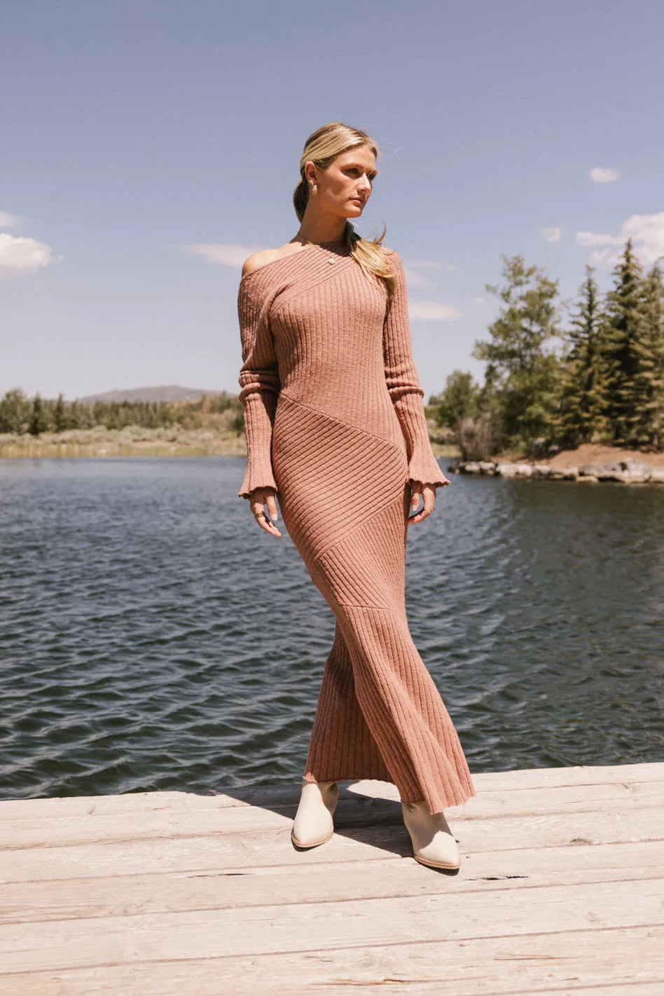Grove Ribbed Maxi Dress in Clay - Women's Long Sleeve Bodycon Dress for Fall & Winter | Perfect for Parties, Date Nights & Casual Outings