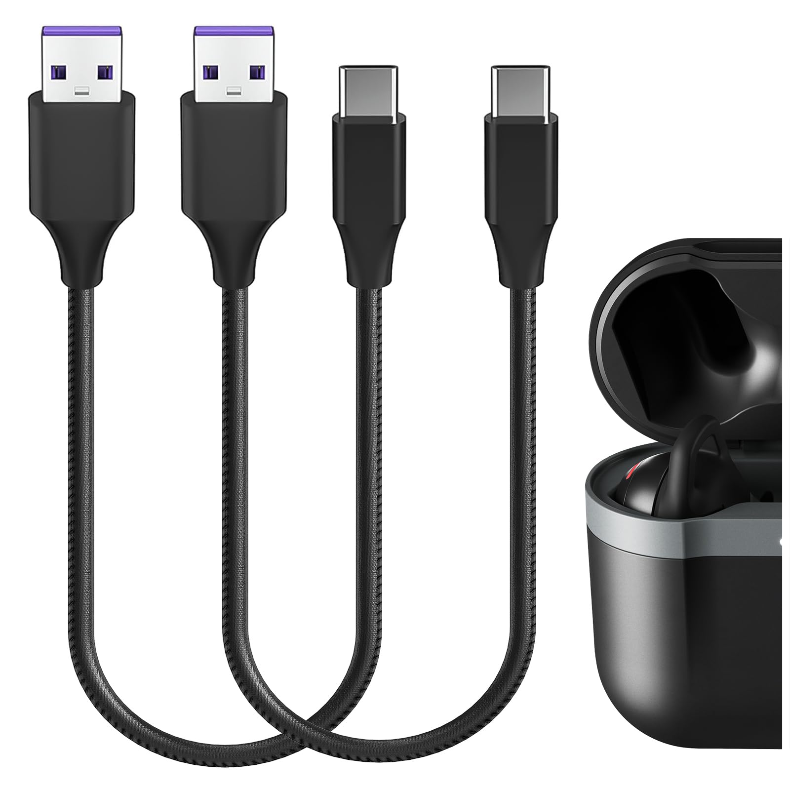 Geekria USB to USB-C Fast Charging Cable - 2Pack (1ft/30cm) Compatible with Skullcandy Push ANC, Active, Dime, Evo, Sesh Earbuds | Replacement Power Cord for Quick Charging | Perfect for Travel, Gym & Daily Use