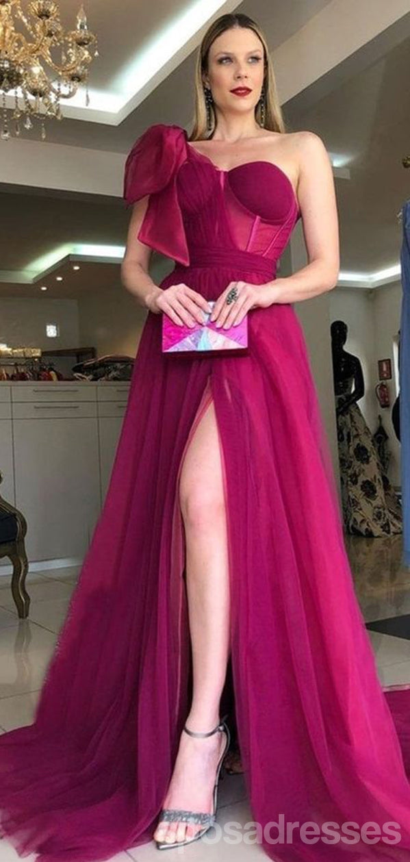 Elegant Red A-Line High Slit One Shoulder Long Prom Dress for Women - Perfect for Evening Gala, Homecoming, and Formal Events