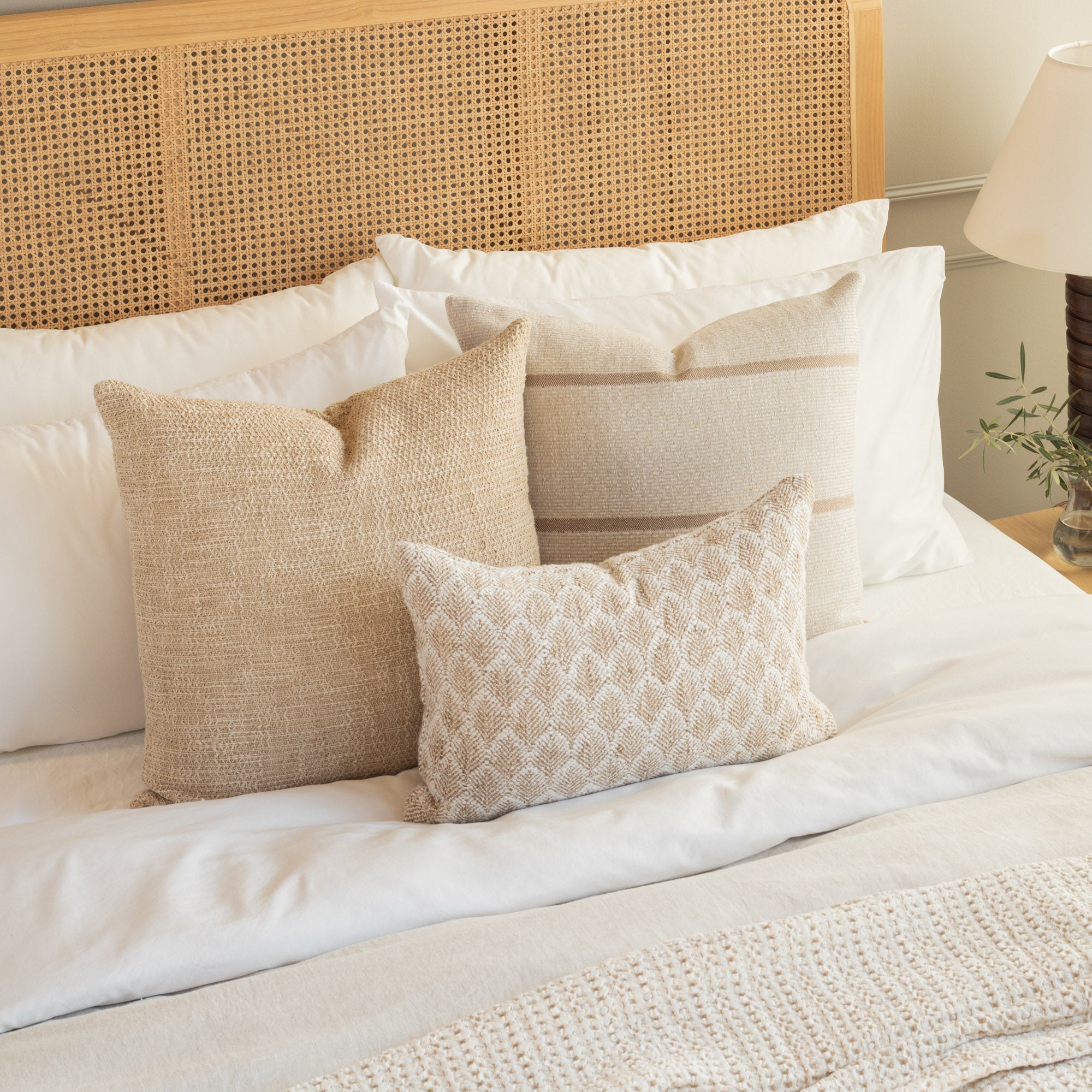 Taryn 22x22 Inch Decorative Throw Pillow Cover - Natural Linen Square Cushion for Sofa, Bed & Home Decor