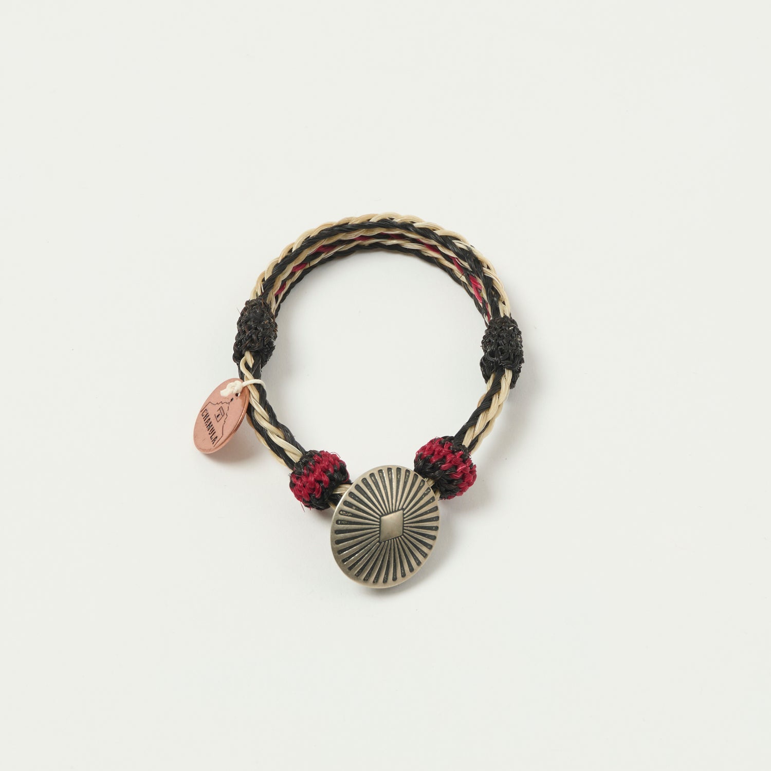 Chamula Horsehair Concho Bracelet for Women & Men - Handmade Leather Cuff with Silver Conchos - Black, White, Red - Perfect for Western Fashion, Boho Style & Festival Accessories
