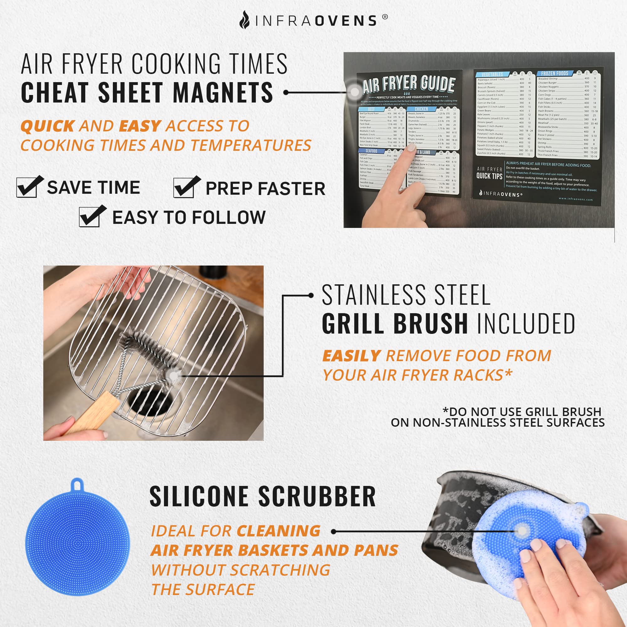 11-Piece Air Fryer Accessories Set - Compatible with Instant Vortex, Cosori, Cuisinart & Most Square Air Fryers | Includes Baking Pan, Rack & Cooking Time Cheat Sheet Magnets | Perfect for Healthy Frying, Baking & Roasting | by INFRAOVENS