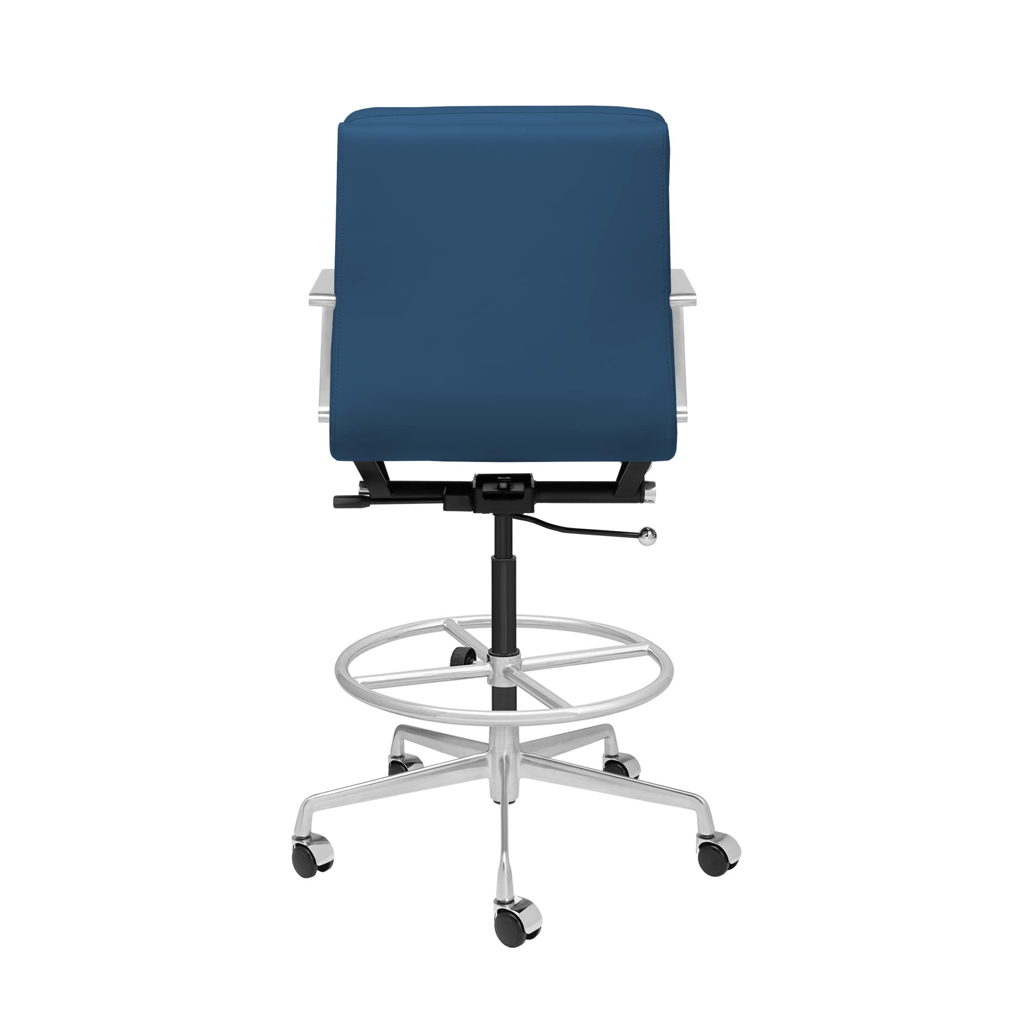 Laura Davidson SOHO II Ergonomic Drafting Chair for Standing Desks - Adjustable Height Padded Office Chair with Armrests & Cushion, Faux Leather Executive Chair in Blue - Perfect for Home Office, Studio, and Commercial Workspaces