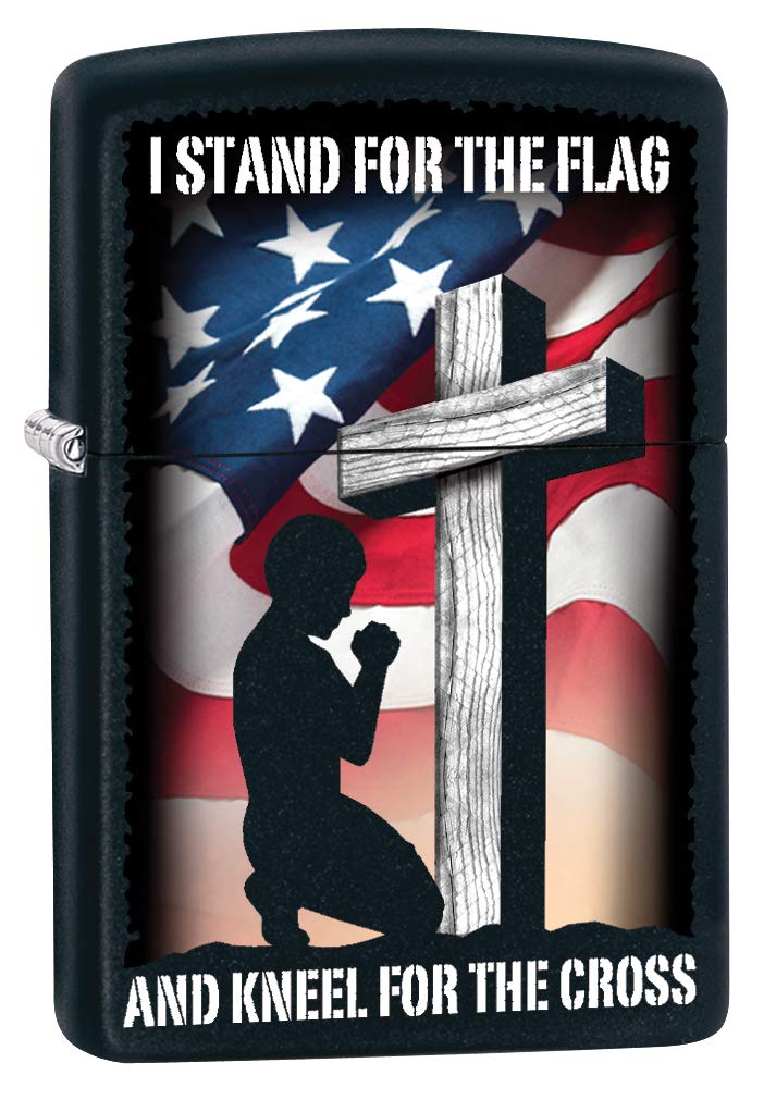 Zippo Lighter - Patriotic Black Matte Windproof Lighter with Cross Design (Model 79818) | Perfect for Outdoor Camping, BBQ, Hiking & Collectors