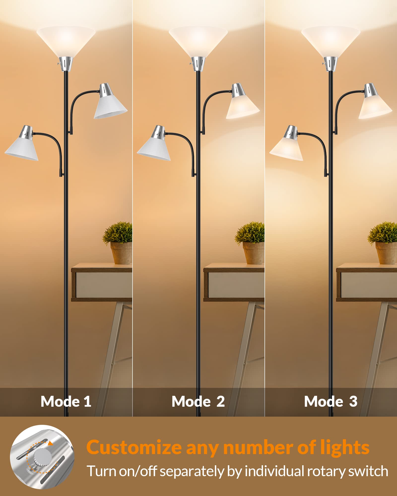LEPOWER Adjustable Floor Lamp - 3000K Energy-Saving LED Standing Light with Replaceable Bulbs for Living Room, Bedroom & Office - Modern Reading Lamp with Bright Illumination (Perfect for Cozy Reading Nooks, Home Office Lighting & Living Room Ambience)