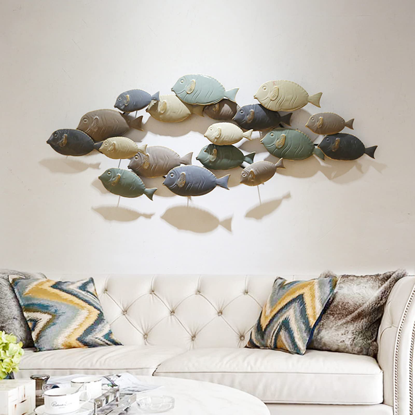 3D Metal Fish Wall Art - Nautical Ocean Themed Home Decor, 47x18 Inch School of Fish Sculpture for Living Room & Bedroom | Perfect for Beach House, Coastal Decor & Marine Lovers