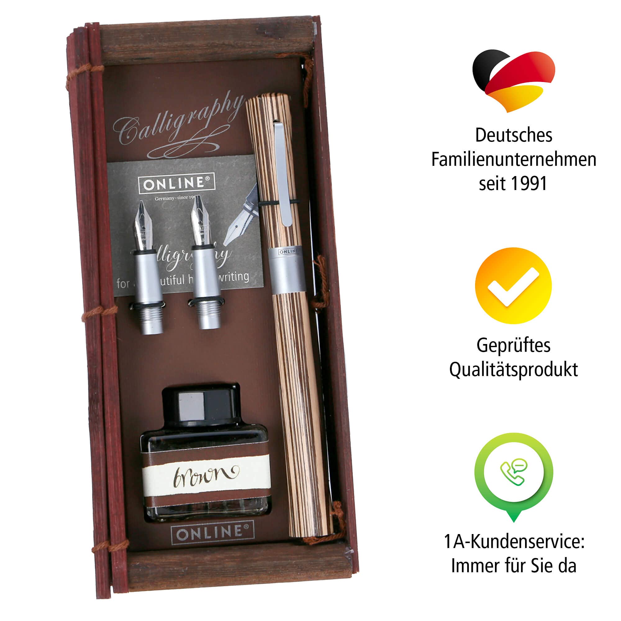 Premium German Newood Calligraphy Set in Elegant Bamboo Box - Includes 0.8mm & 1.8mm Nibs, Ink Bottle with Rich Brown Ink, Converter - Perfect for Wedding Invitations, Art Projects & Hand Lettering Practice