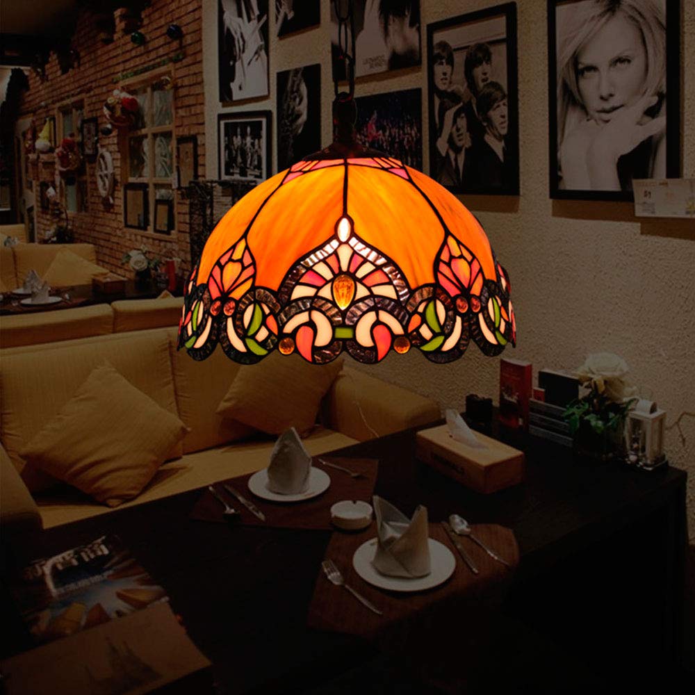 Portable Tiffany Style Hanging Swag Lamp - No Wiring Needed, Stained Glass Baroque Chandelier with 20ft Plug-in Cord, UL Certified, Dimmable On/Off Switch - Perfect for Bedroom, Living Room, or Dining Room Decor