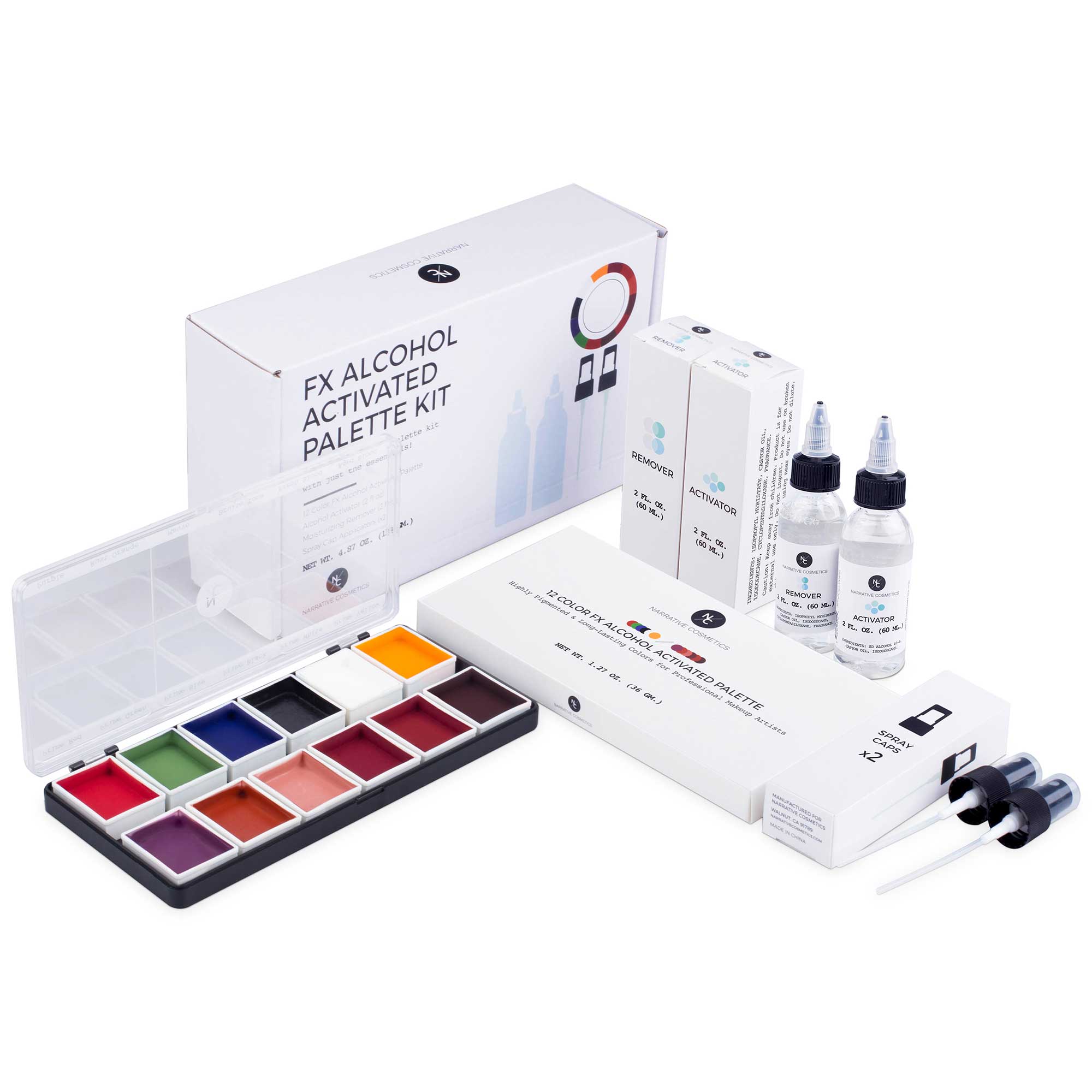 12 Color FX Alcohol Activated Palette - Professional Face & Body Paint for Halloween, Cosplay & Special Effects Makeup