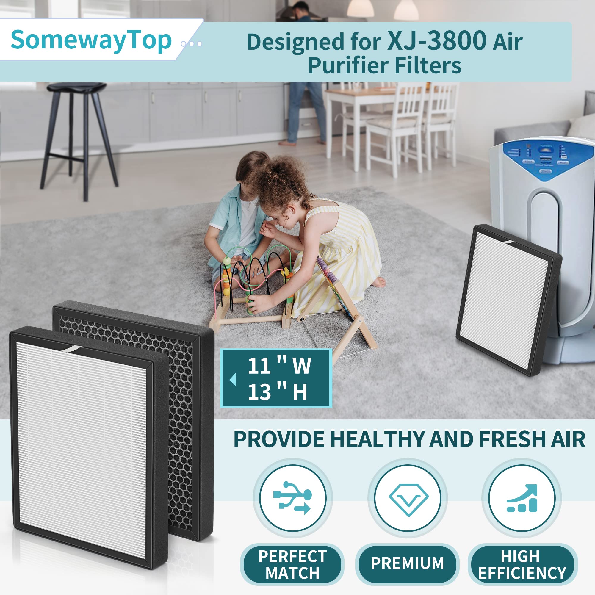 XJ-3800 Replacement H13 HEPA Filter Set - Compatible with Surround Air Intelli-Pro XJ-3800 Air Purifier | True Air Cleaner for Home | Includes HEPA Pre-Filter | Perfect for Allergy Relief & Pet Hair Removal in Bedrooms & Living Rooms