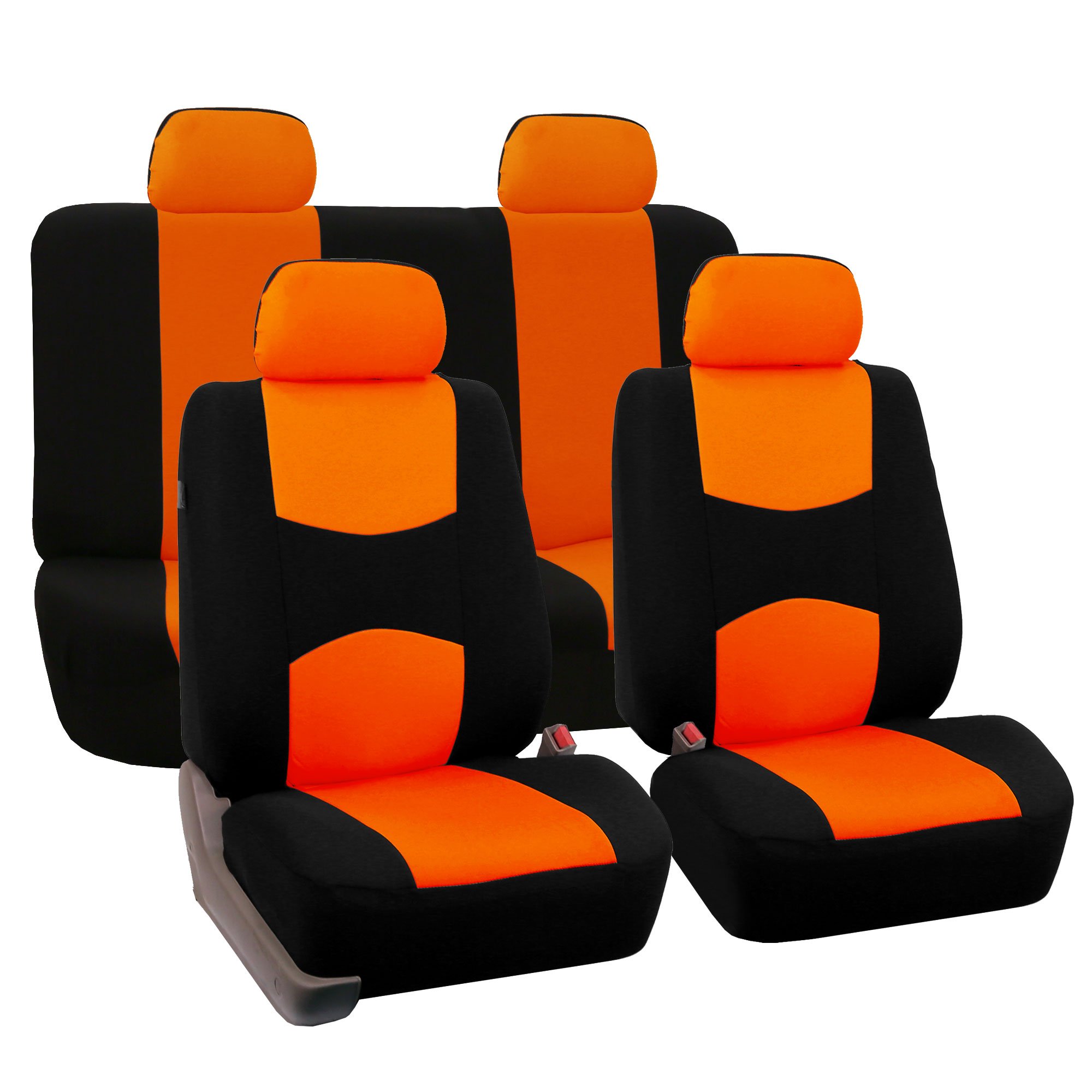 Premium Universal Orange Car Seat Covers Full Set - Breathable Flat Cloth Fabric for Most Cars, SUVs, Trucks & Vans | FH Group FB050ORANGE114 | Perfect for Road Trips, Daily Commute & Vehicle Protection