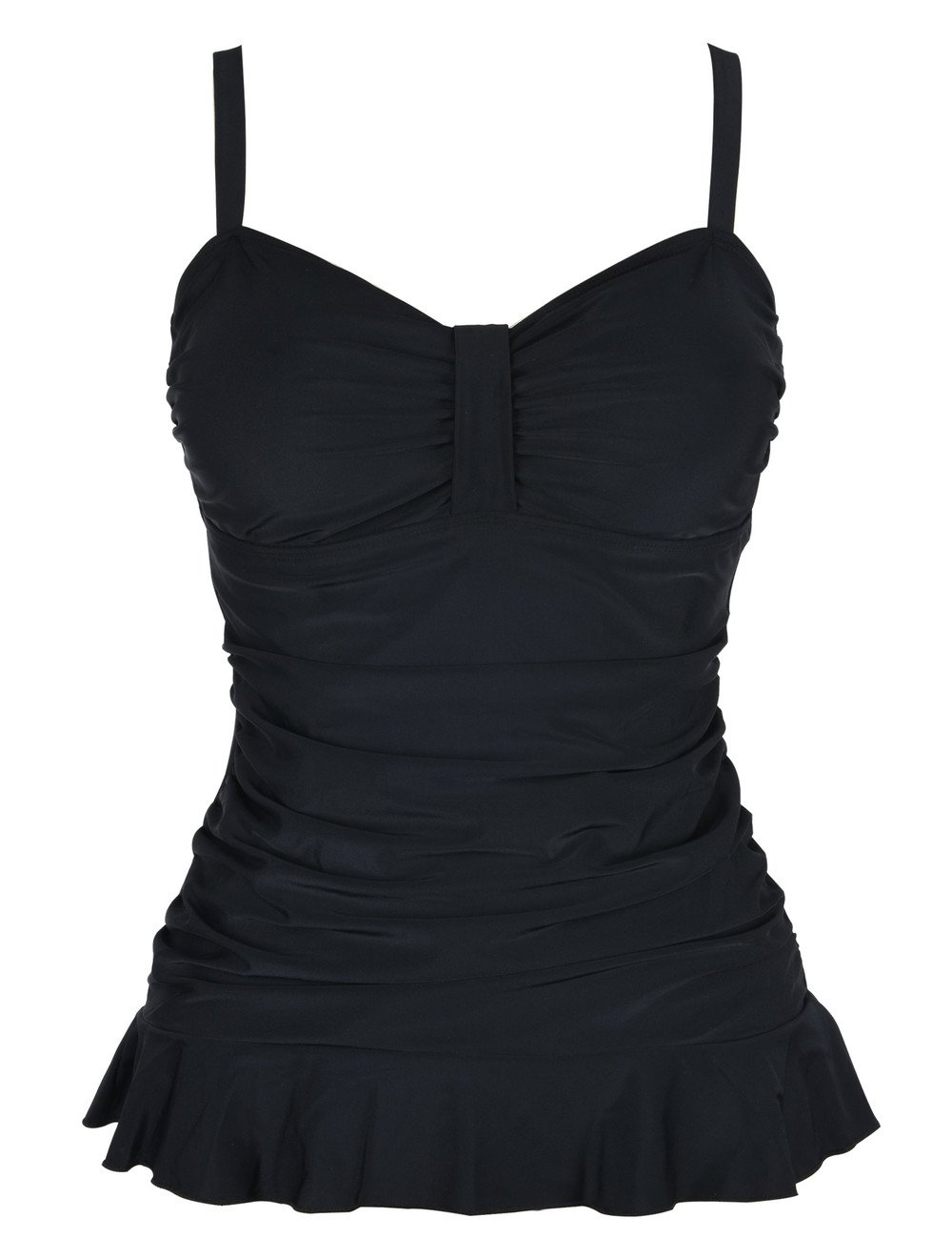 Mycoco Women's Padded Ruffle Hem Shirred Tankini Swimsuit Top - Adjustable Straps, UPF 50+ Sun Protection for Beach, Pool & Summer Vacations