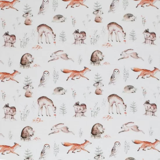 Premium Cotton Poplin Fabric with Adorable Woodland Animals Print - Perfect for DIY Crafts, Quilting, and Children's Clothing