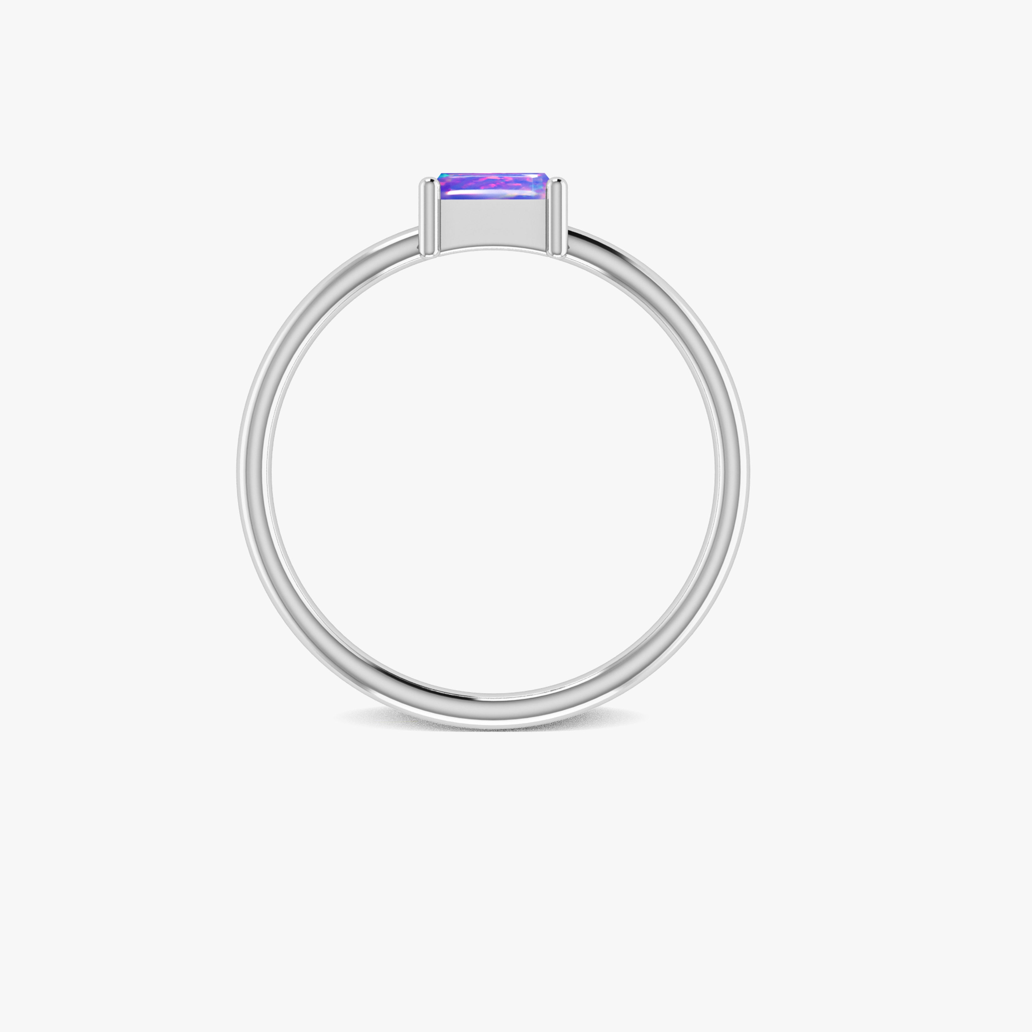 Lavender Fire Opal Baguette Gemstone Minimalist Ring – Dainty Stackable Jewelry for Women, Elegant Everyday Wear & Special Occasions