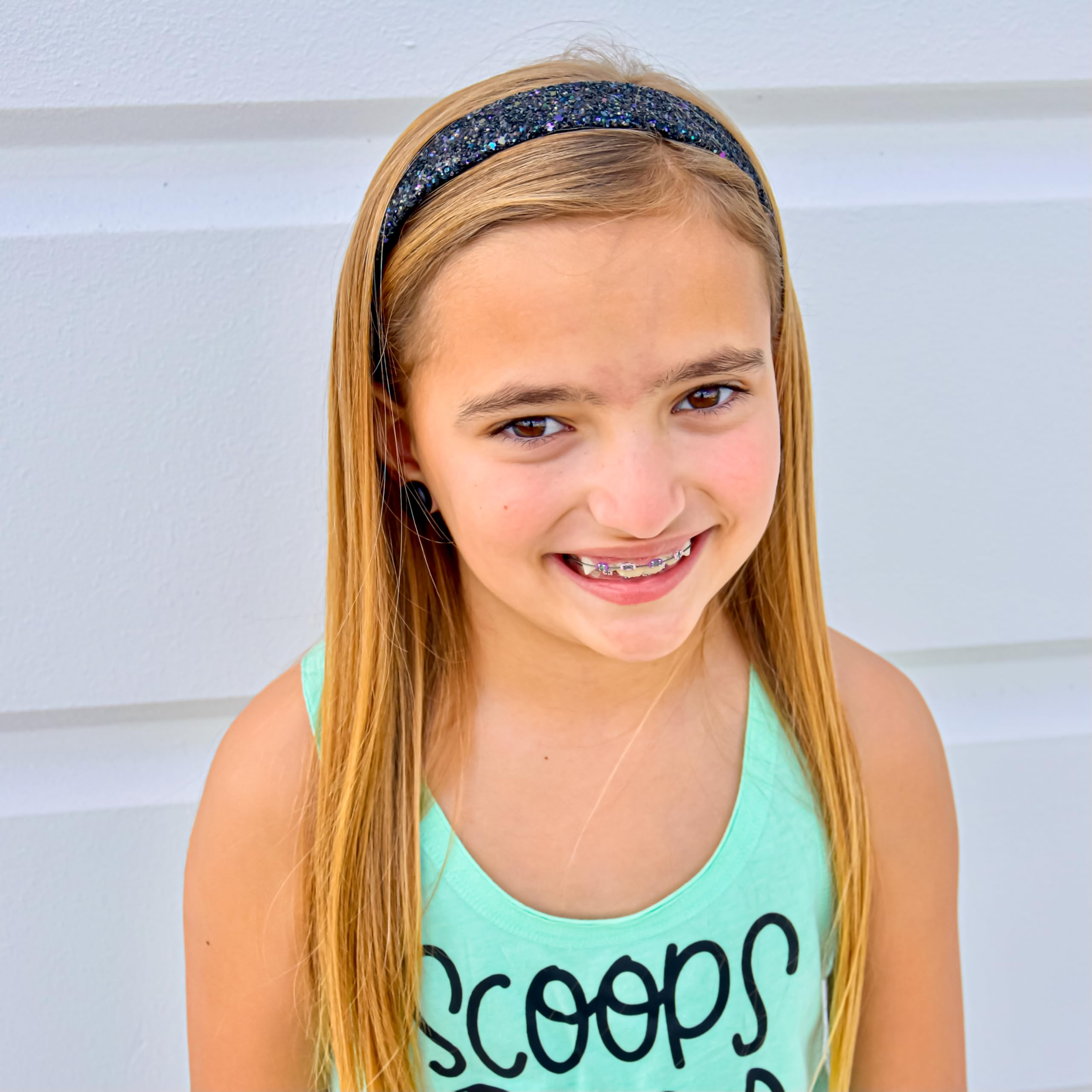 Sparkly Glitter Headbands for Girls - No Shed Wide Hair Bands for Kids & Toddlers | Cute Alice Hair Accessories for Easter, Parties & Daily Wear (Black)