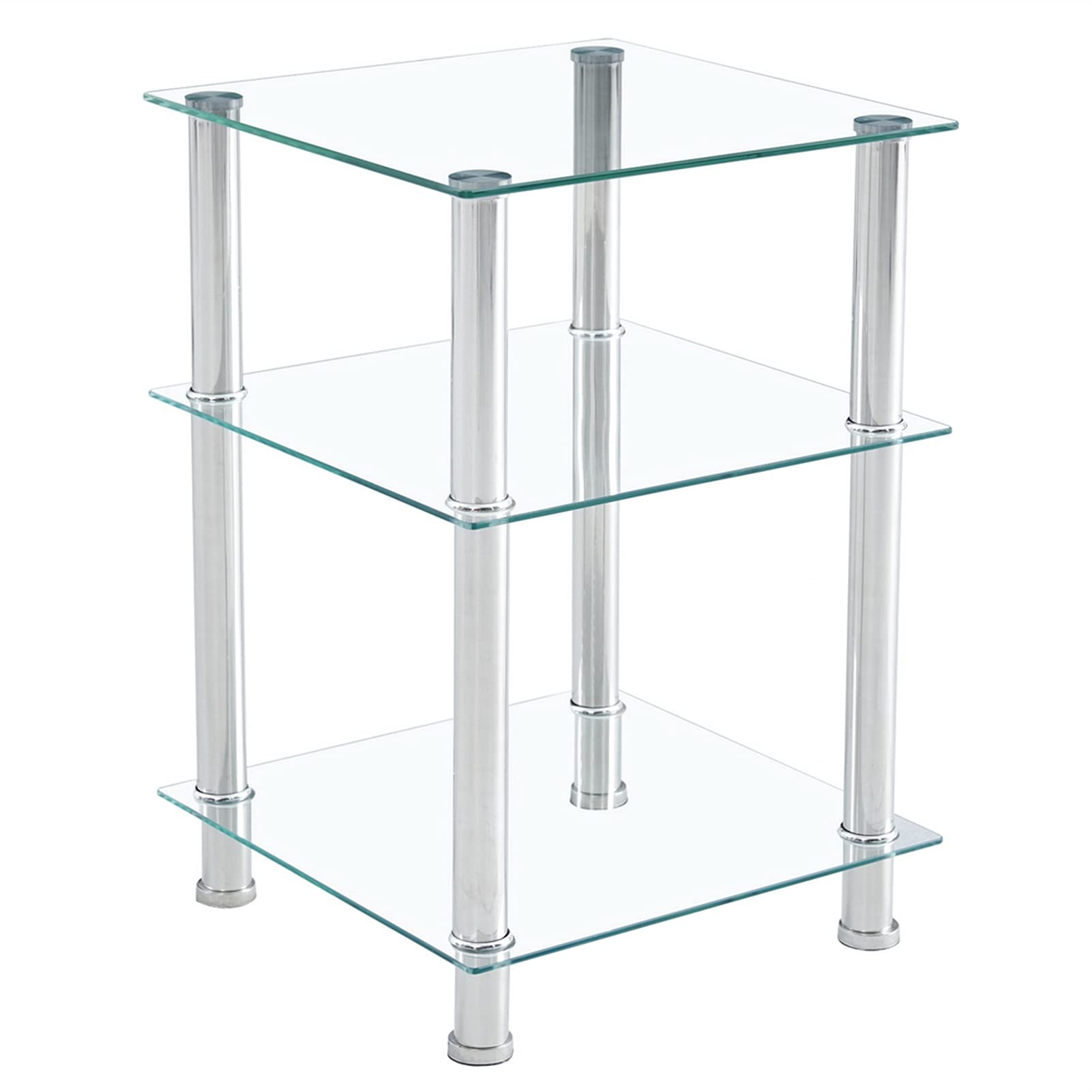 3-Tier Tempered Glass Stainless Steel Square Coffee Table - 42x42x61cm Modern End Table & Side Table for Living Room, Bedroom, Office | Durable & Stylish Home Decor