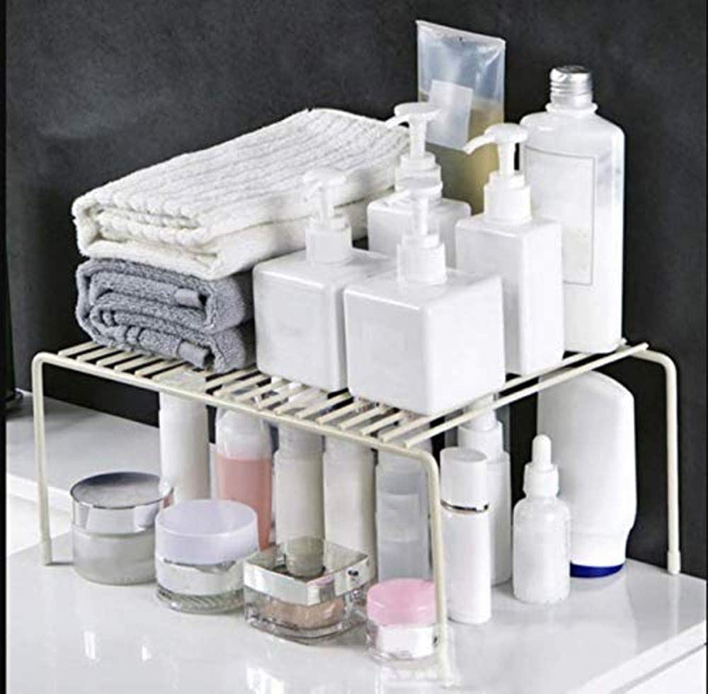 ROLLYWARE Expandable Metal Kitchen Storage Rack - Sturdy Space-Saving Shelf Organizer for Cabinets, Pantry & Countertops (Silver) | Perfect for Organizing Spices, Utensils & Cookware