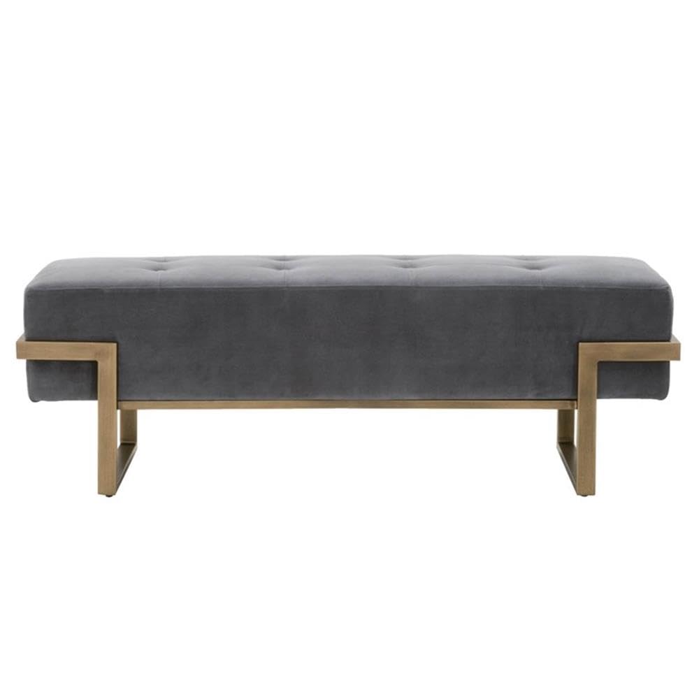 Star International Fiona Velvet Upholstered Bench in Gray - Soft Tufted Storage Ottoman for Bedroom, Living Room & Entryway