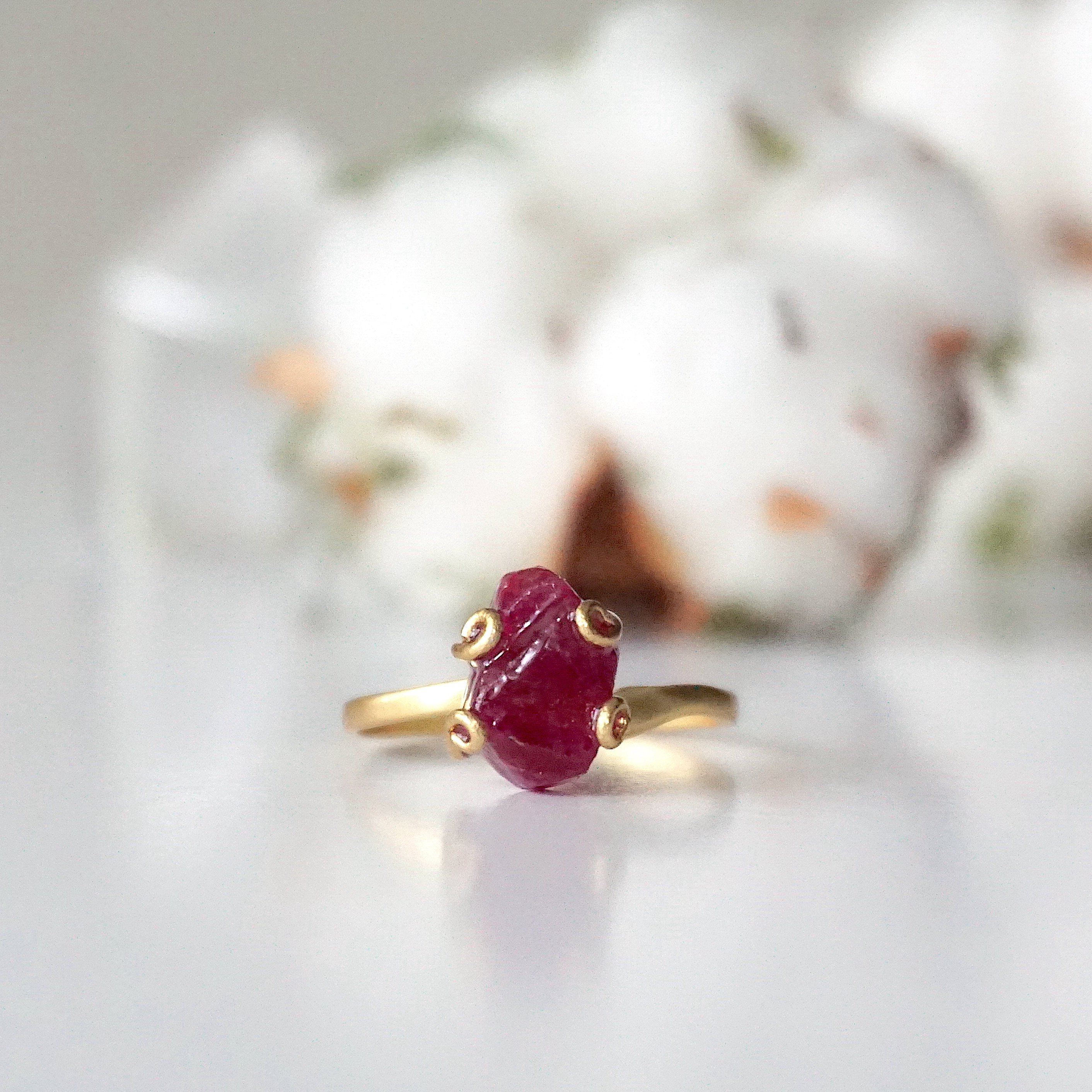 14K Gold Filled Raw Pink Ruby Ring - Elegant Handmade Jewelry for Women, Perfect for Weddings, Anniversaries & Special Occasions