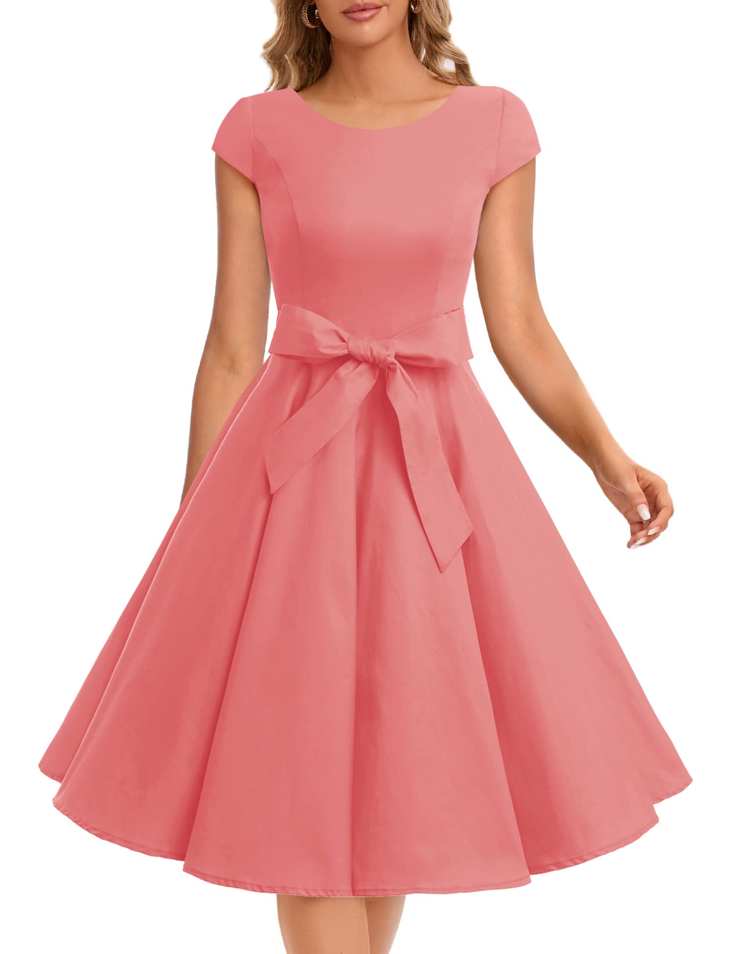Vintage 1950s Retro Rockabilly Prom Dresses for Women - Cap Sleeve Swing Dress | Perfect for 50s Themed Parties, Rockabilly Events & Vintage Fashion Lovers