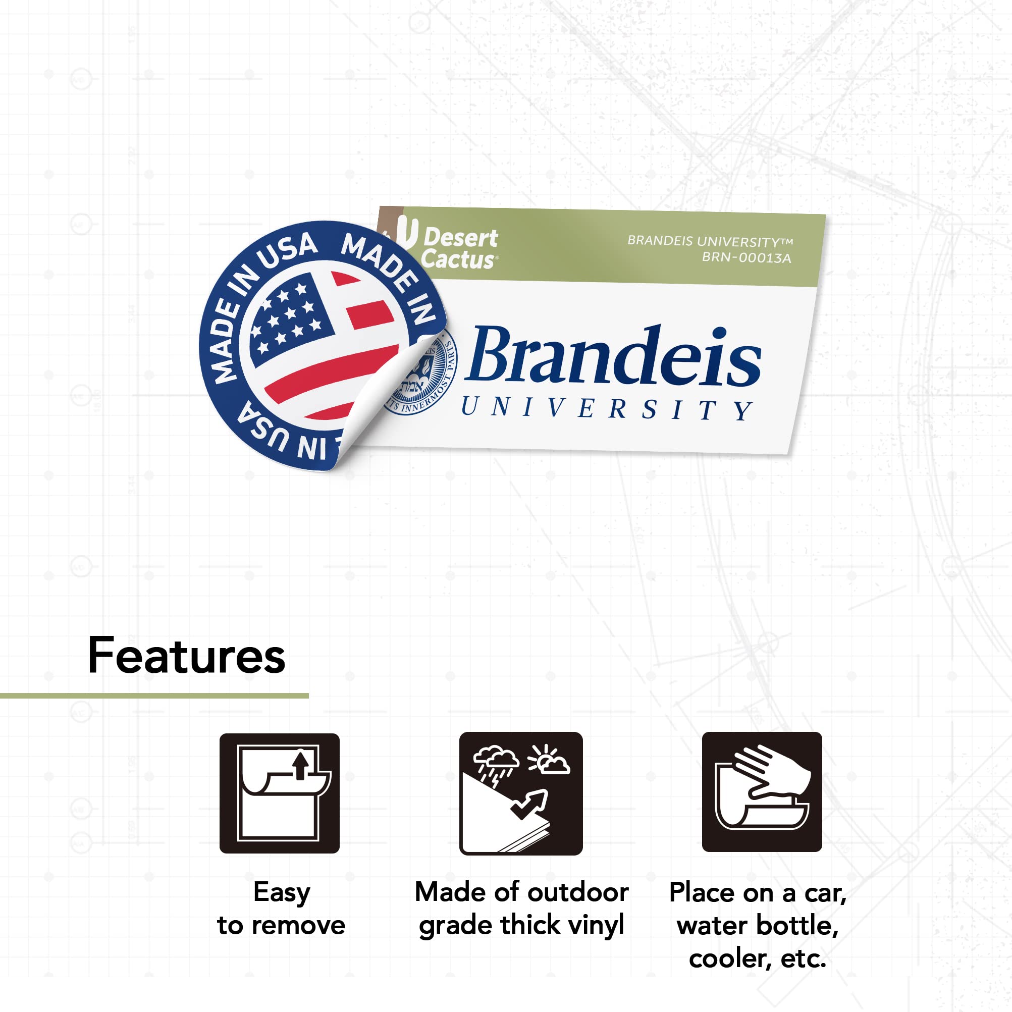 Desert Cactus Brandeis University Sticker - Premium Vinyl Decal for Laptop, Water Bottle, Car & Scrapbook - Waterproof & Durable College Decoration (IND 00013A) - Perfect for School Spirit, Graduation Gifts & Campus Pride