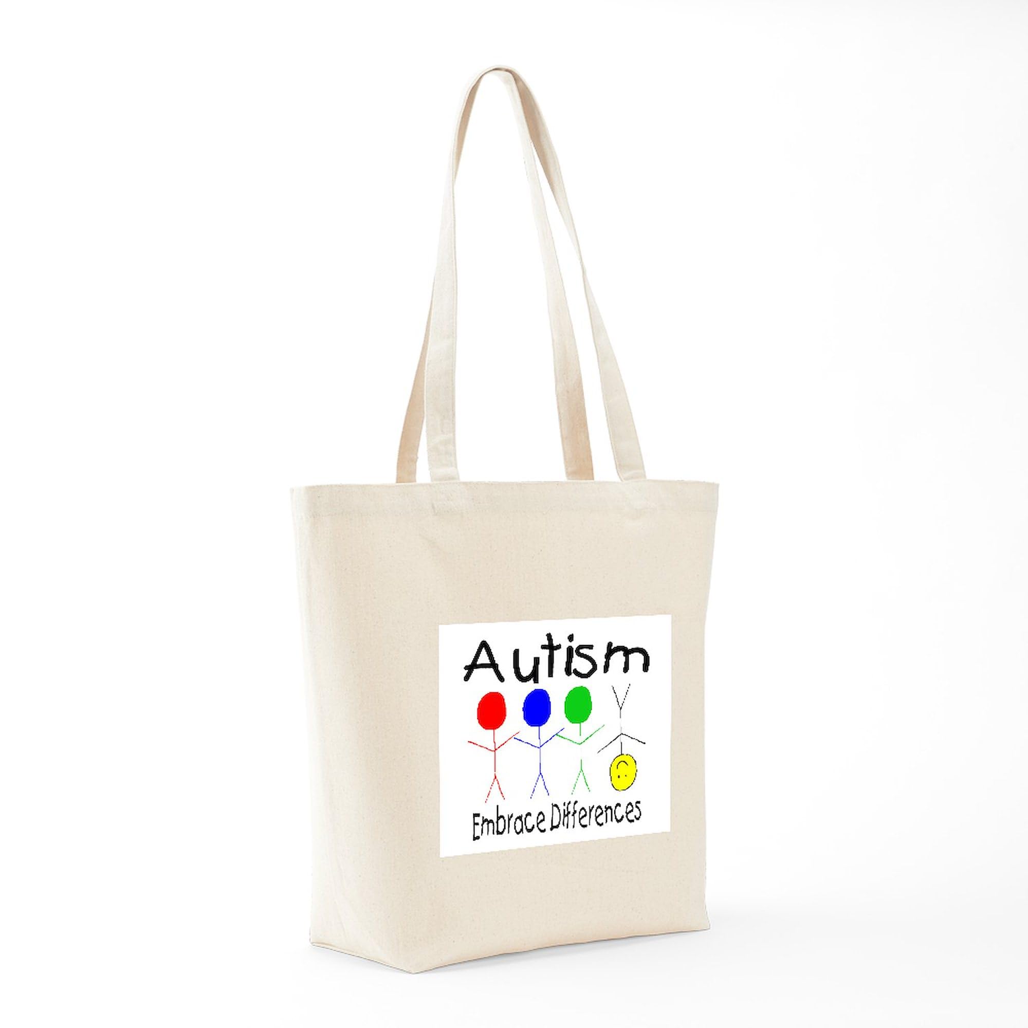 Autism Awareness Embrace Differences Tote Bag - Natural Canvas Reusable Shopping Bag for School, Work & Grocery