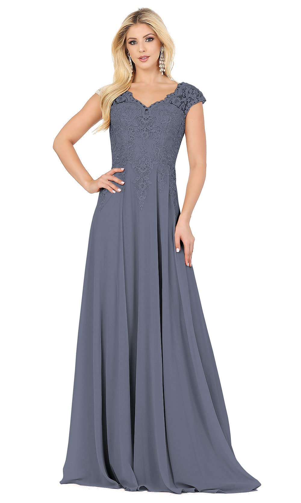 Elegant Lace Chiffon Mother of The Bride Dress - A-Line V-Neck Embellished Formal Evening Gown for Weddings, Parties & Special Occasions