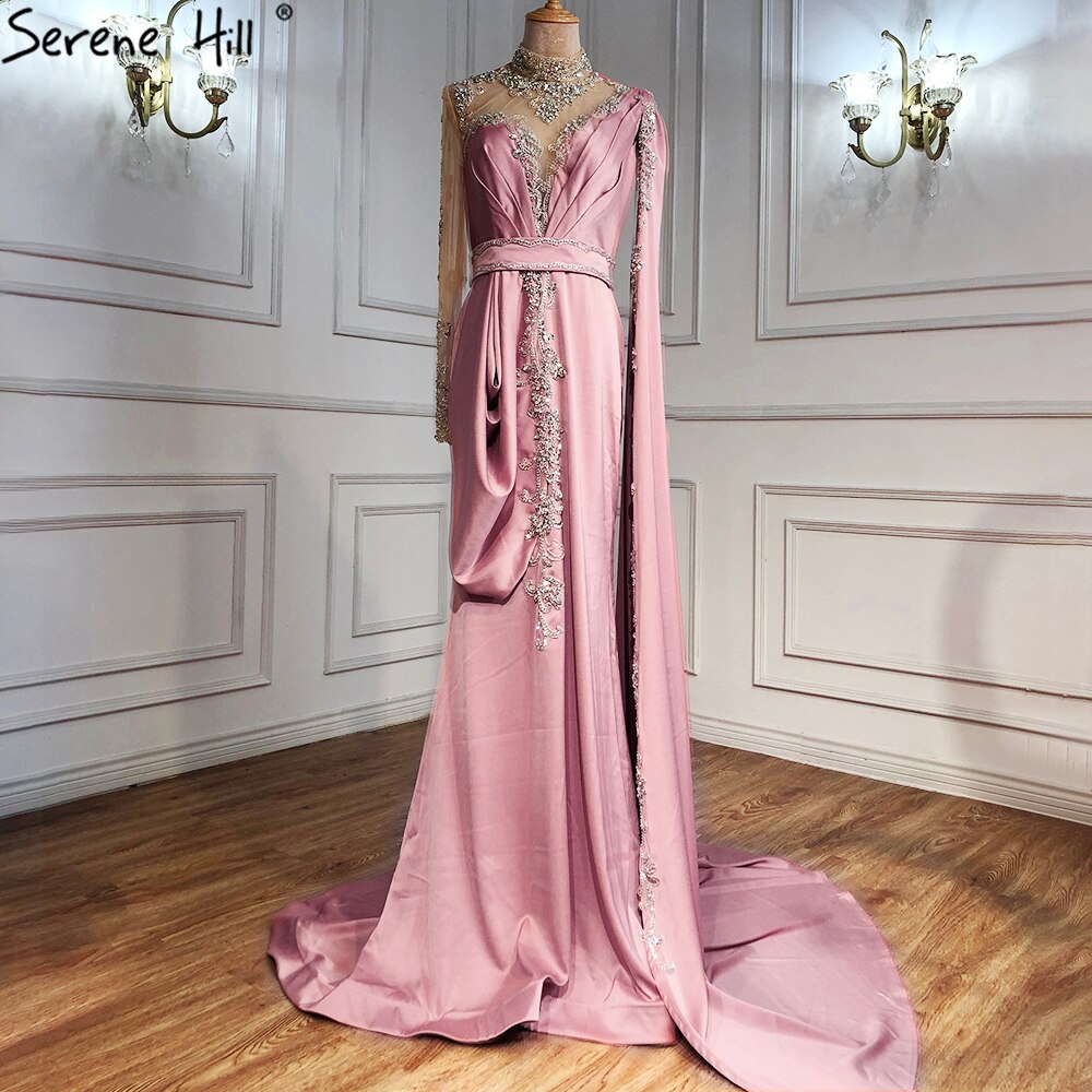 Elegant Gold Mermaid Evening Dresses for Women 2025 - Luxury Satin One Shoulder Beaded Gowns for Prom, Party & Special Occasions - Serene Hill Collection LA70869