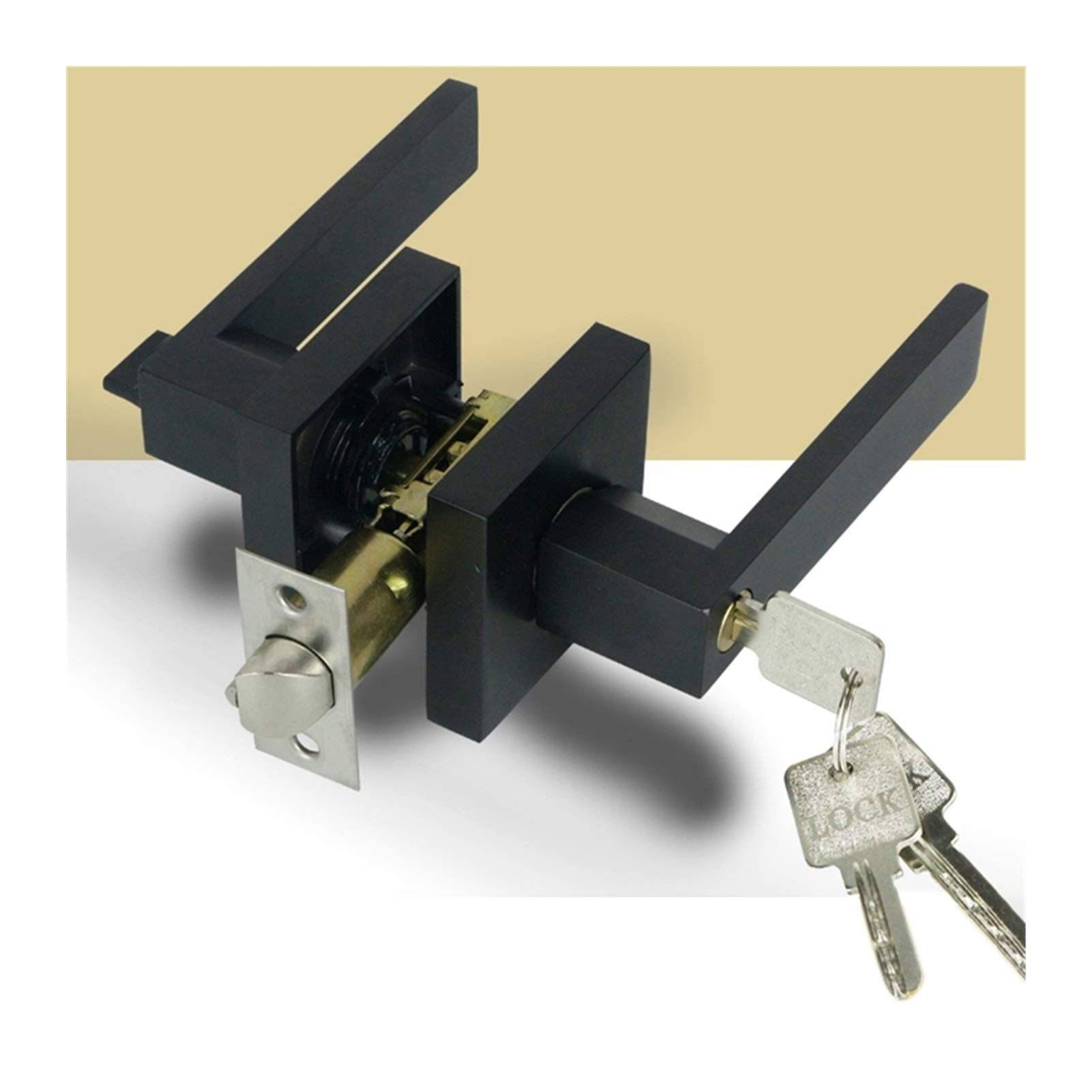 Premium Square Channel Privacy Door Knob & Handle Lock - Black Interior Bedroom & Bathroom Door Handle for Enhanced Security & Style | Perfect for Homes, Offices & Apartments