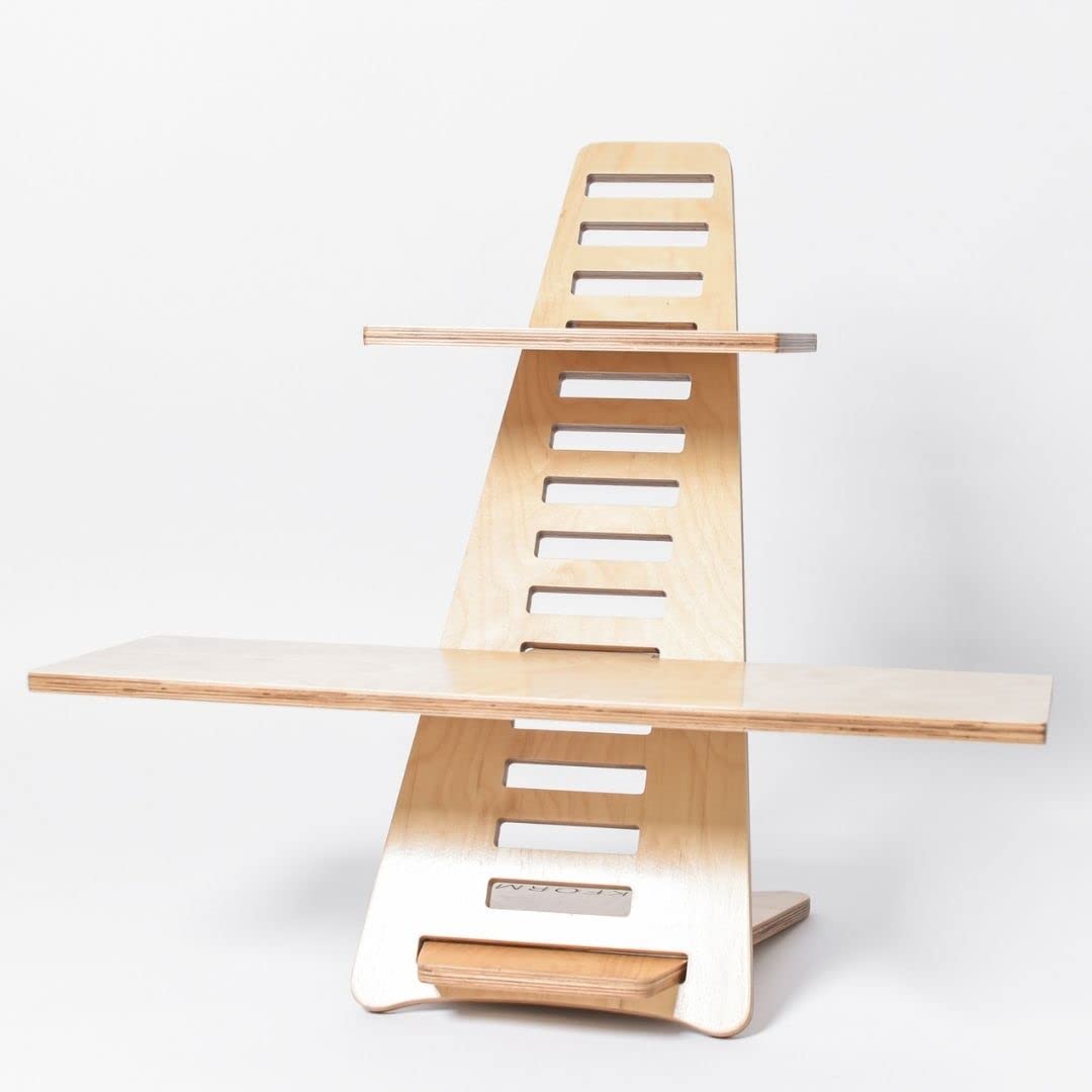 Sleekform Adjustable Standing Desk Converter - Ergonomic Laptop Riser & Height-Adjustable Workstation for Home Office (Wood Table Top) | Perfect for Remote Work, Gaming & Study Setup