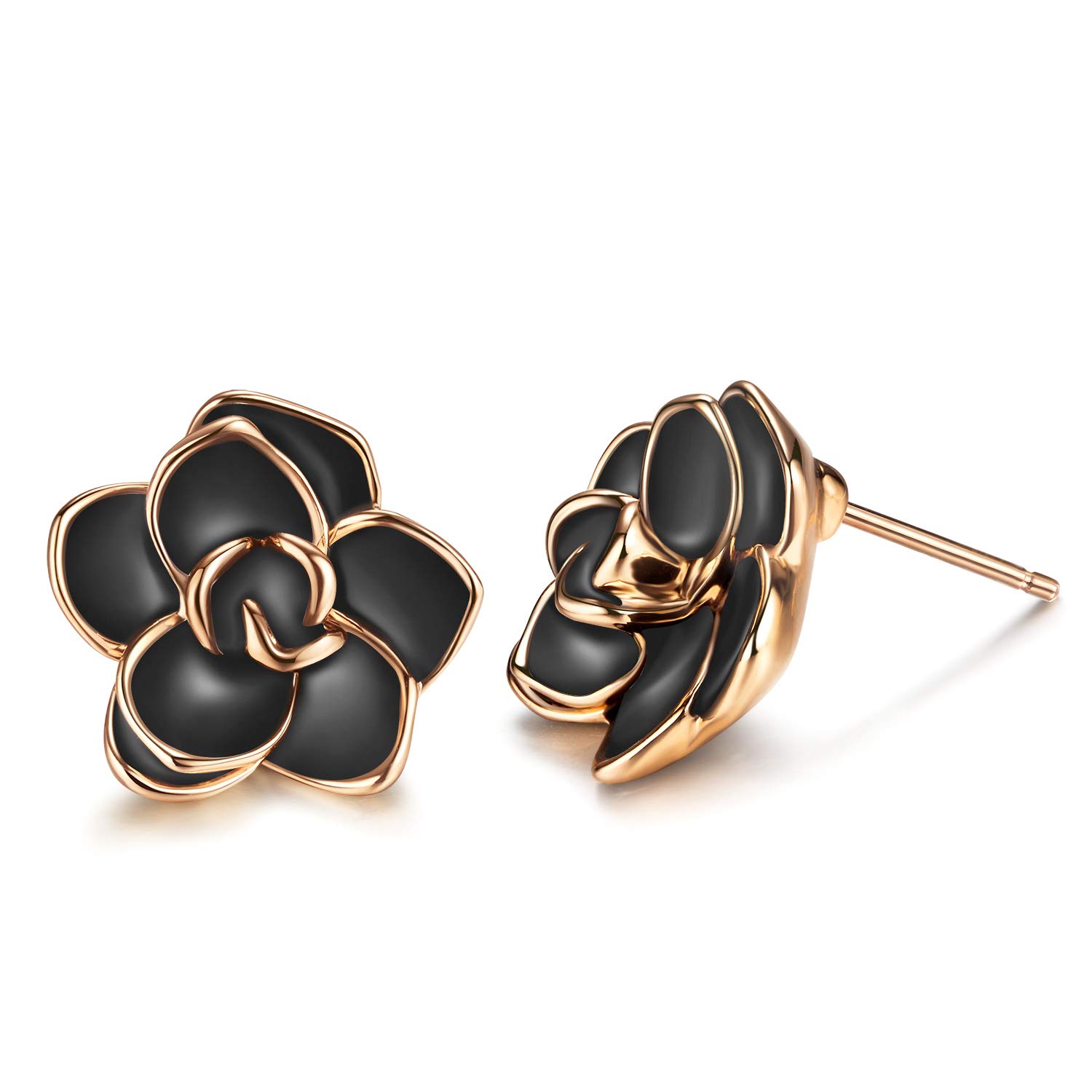 AllenCOCO Hypoallergenic Rose Flower Stud Earrings for Women - Nickel Free Sensitive Ear Jewelry in Gold & Silver | Perfect for Everyday Wear, Date Nights & Gifts