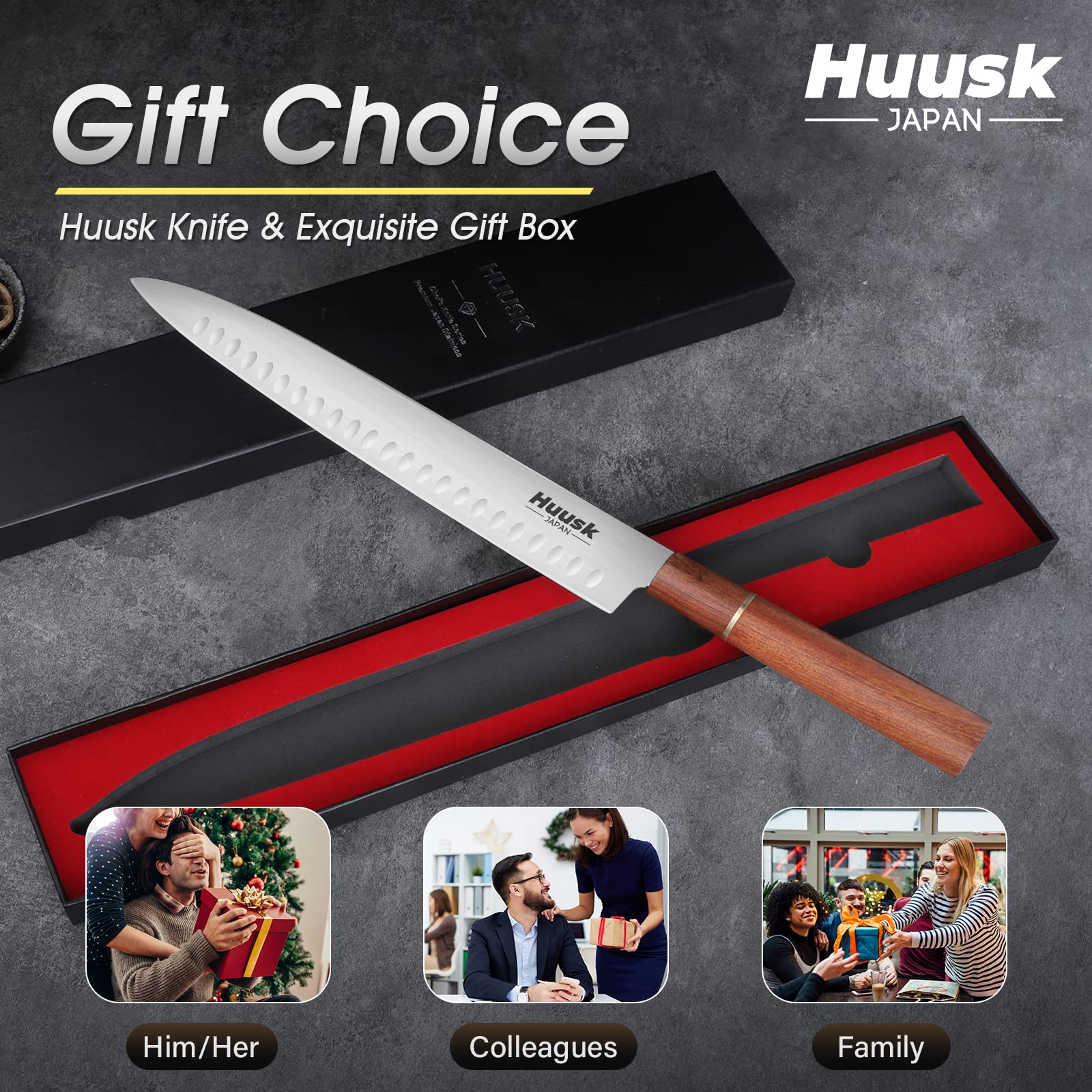 Premium Japanese Huusk Knives - High-Carbon Steel Brisket Carving Knife for Meat Slicing, BBQ & Turkey - Professional Butcher Breaking Knife for Rib Roast & Meat Trimming - Perfect Valentine's Day Gift for Chefs & Grill Masters