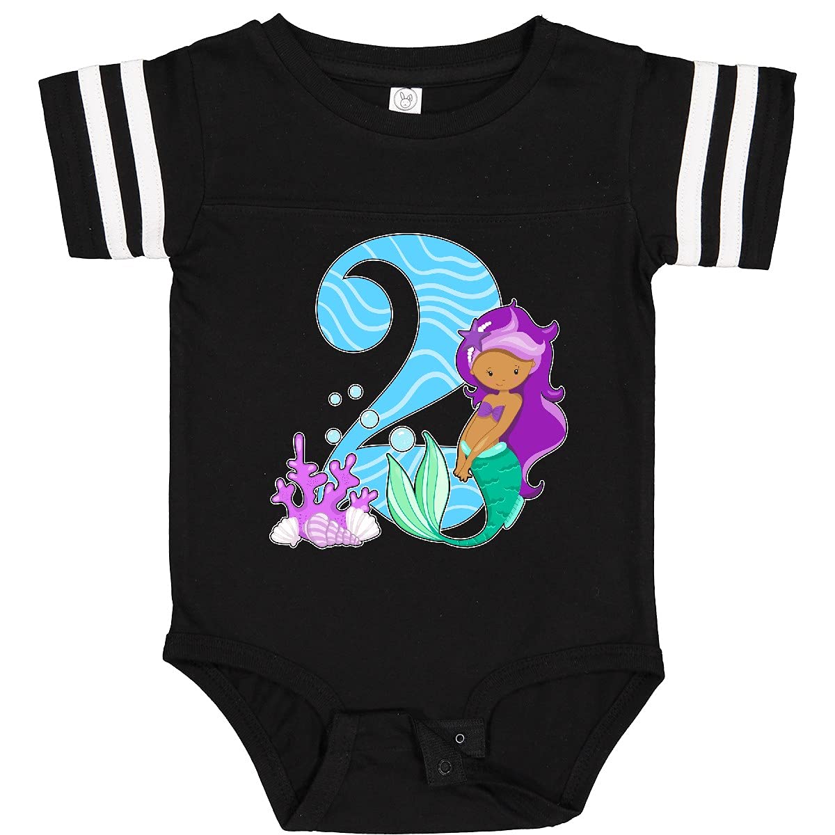 Inktastic Second Birthday Mermaid Baby Bodysuit - Cute 2 Year Old Outfit for Girls, Toddler Mermaid Theme Party Wear, Soft Cotton Onesie for Birthday Celebrations & Photo Shoots