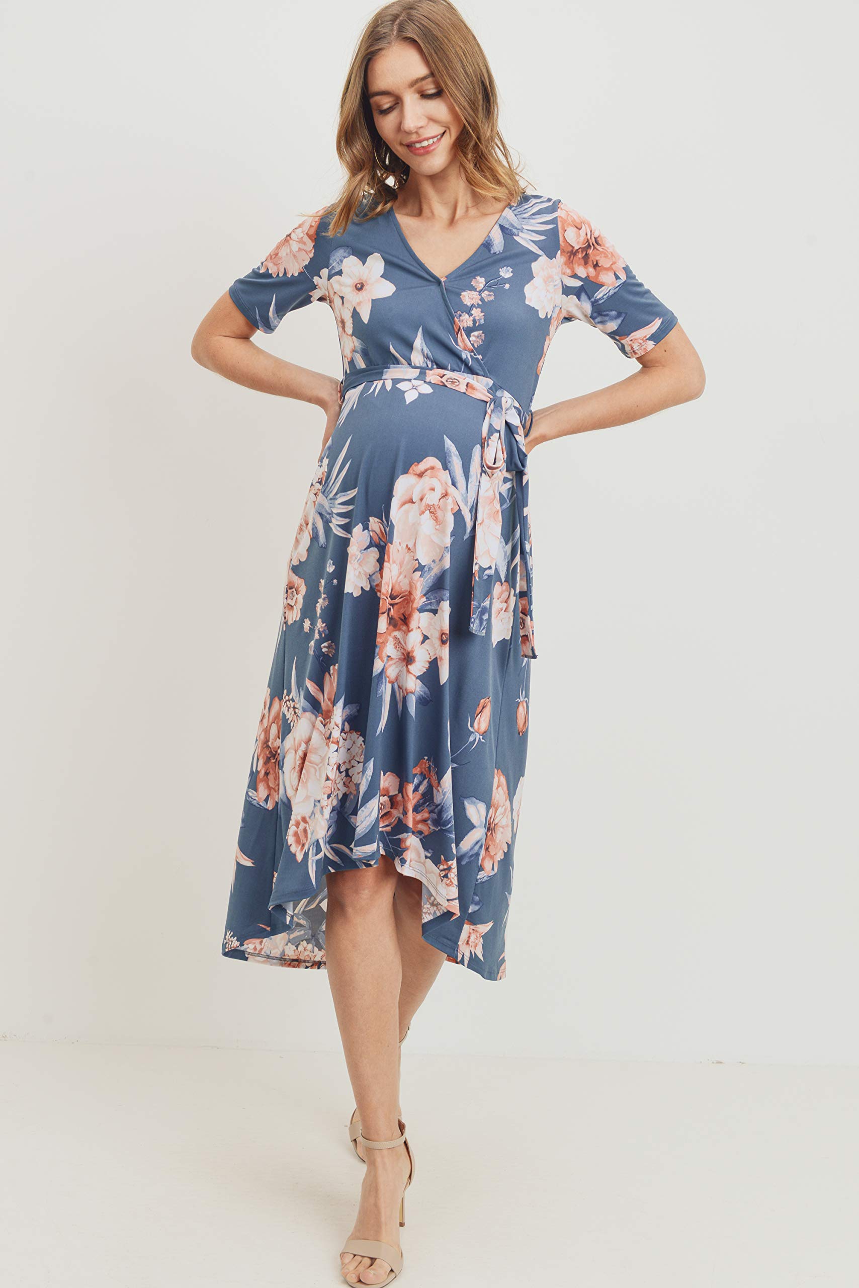 Stylish Maternity Wrap Dress for Women - Adjustable Waist Belt & Flattering Midi Length | Perfect for Pregnancy, Nursing, Office & Special Occasions