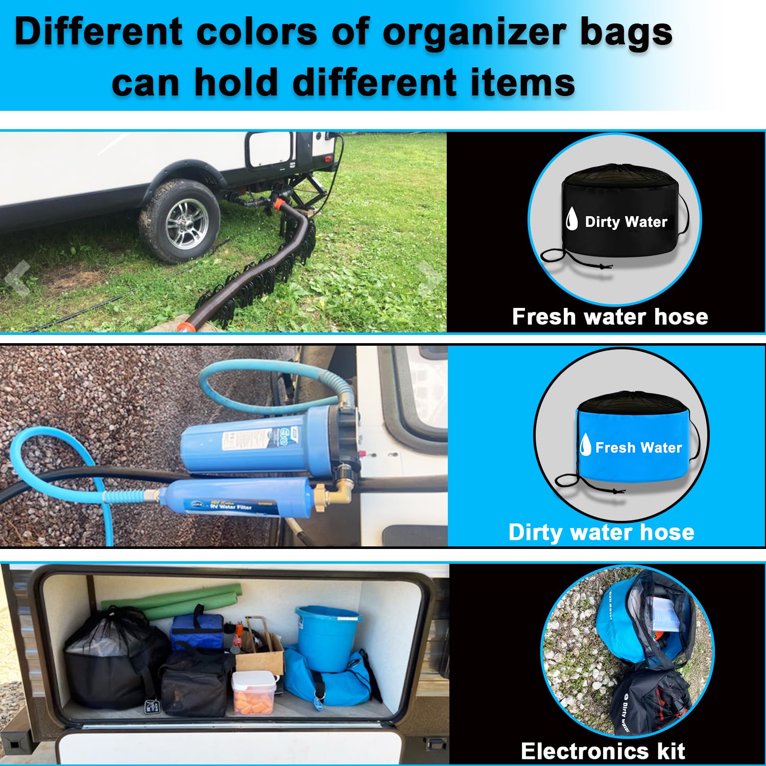 UNXMRFF 2-Pack Waterproof RV Hose Storage Bags with Drawstring Mesh Top - Heavy Duty RV Utility Bag for Sewer Hoses & Electrical Cords - Perfect for Camping, Travel & Outdoor Adventures