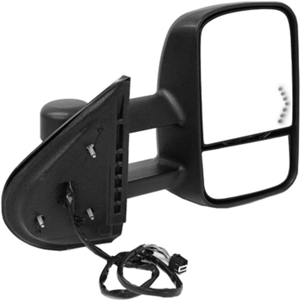 2007-2014 Chevy Tahoe Passenger Side Towing Mirror - Manual Folding, Power, Heated, Textured Black with In-Glass Signal Light - Replacement for 25838267 & GM1321354 - Perfect for Towing, Off-Roading & Winter Driving