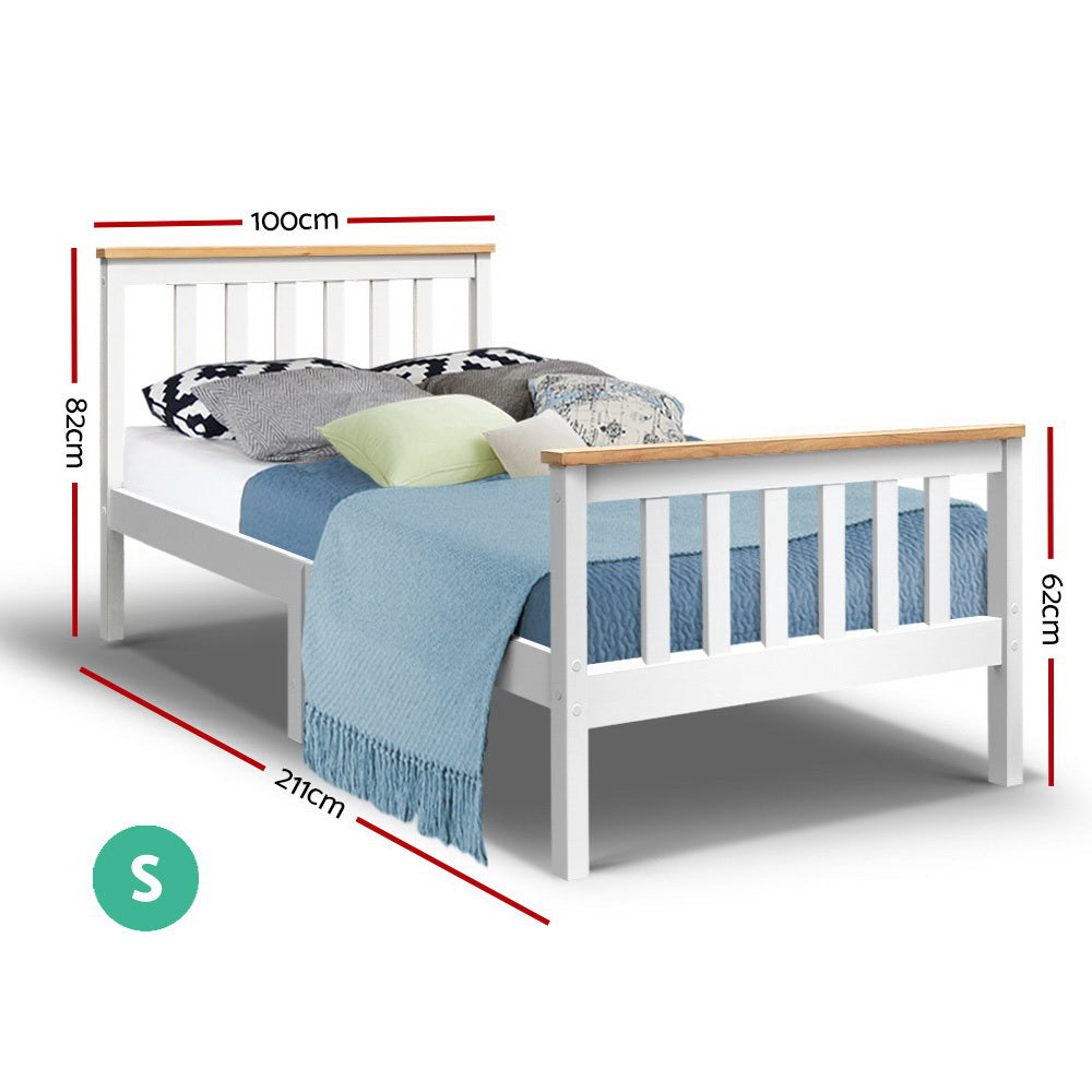 Kewarra Solid Wood Single Bed Frame - White Queen Size Platform Bed with Headboard - Perfect for Small Bedrooms, Guest Rooms & Kids Rooms